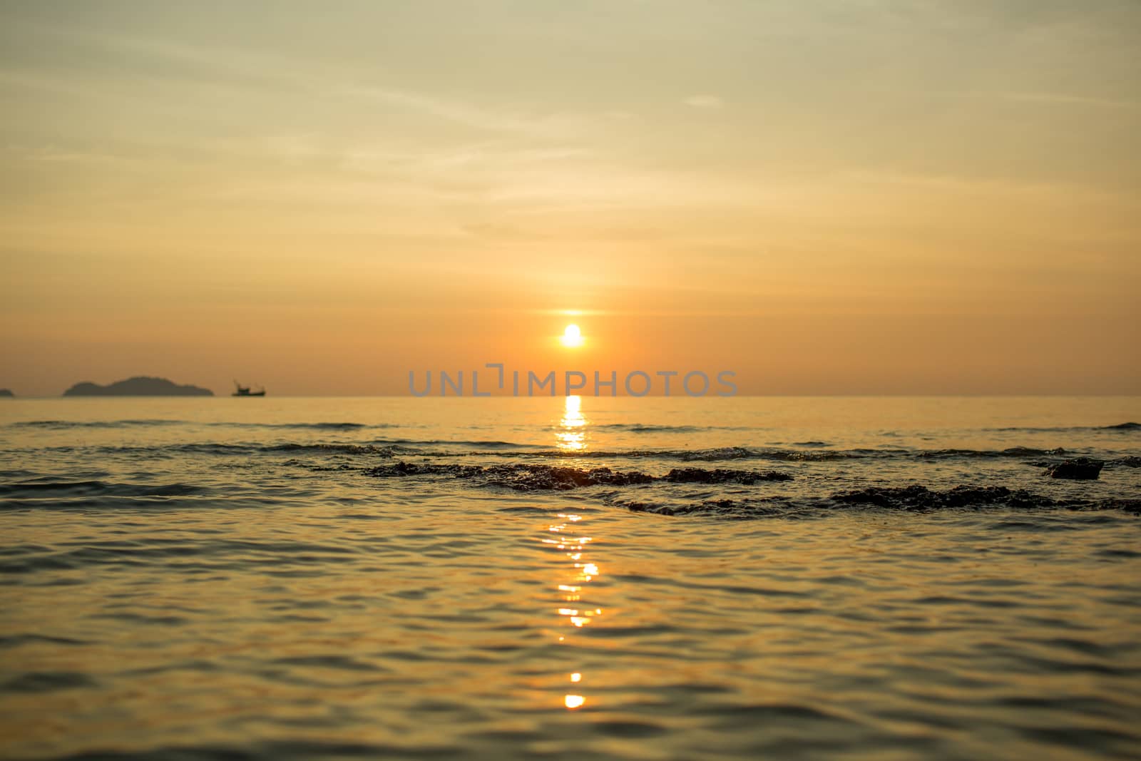 The lonely boat in the sea.