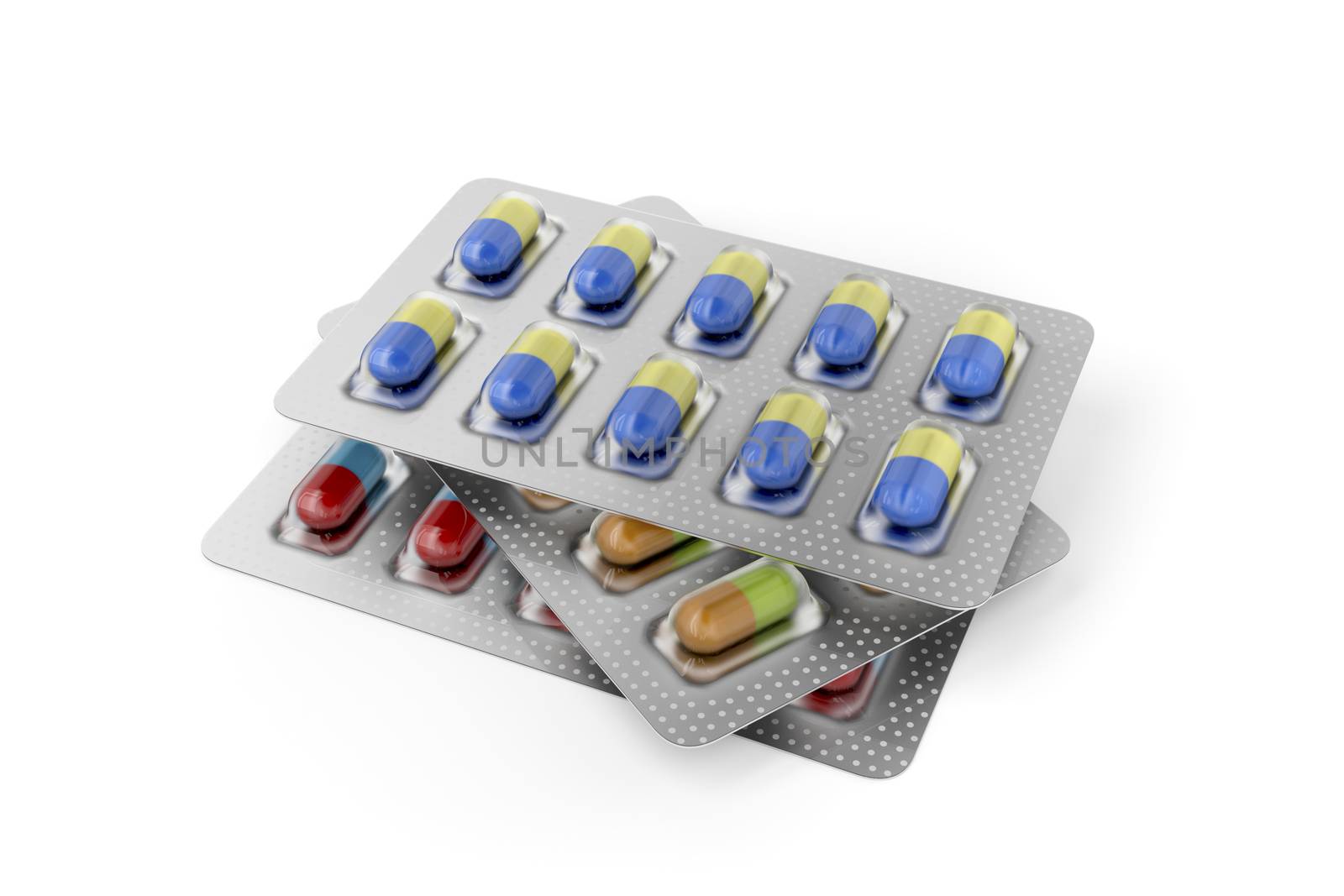 Capsules in blister pack on white background