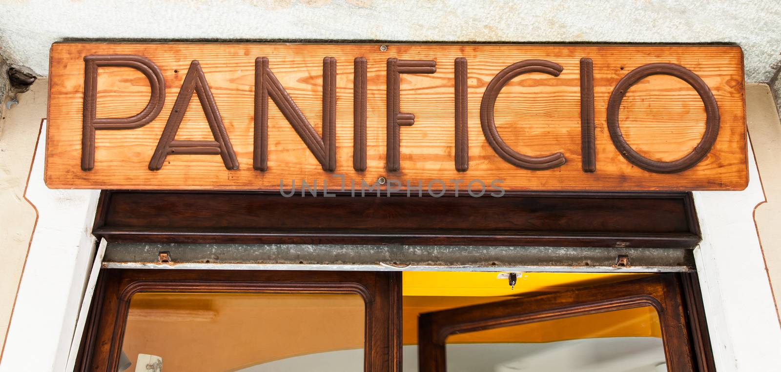 Italy - Entrance sign in a traditional Italian bakery