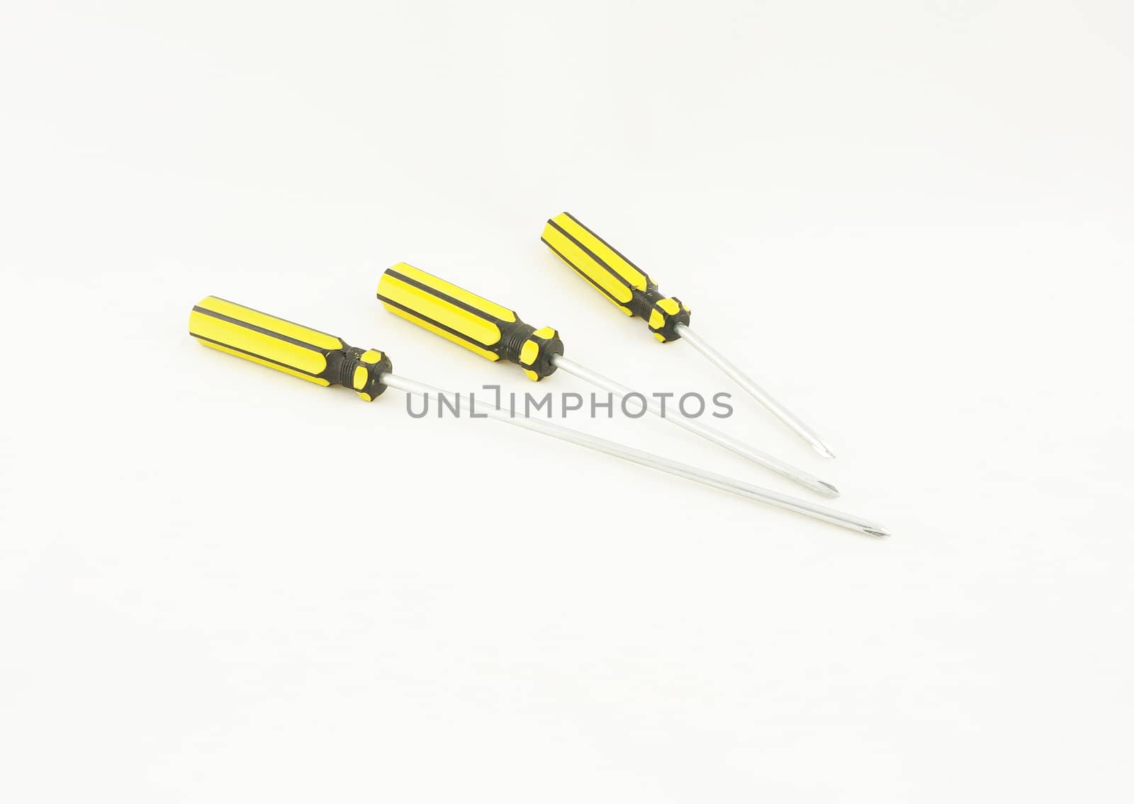 Screwdriver is made of steel, the end had  pentacle point and handle is made of plastic with yellow color.                               