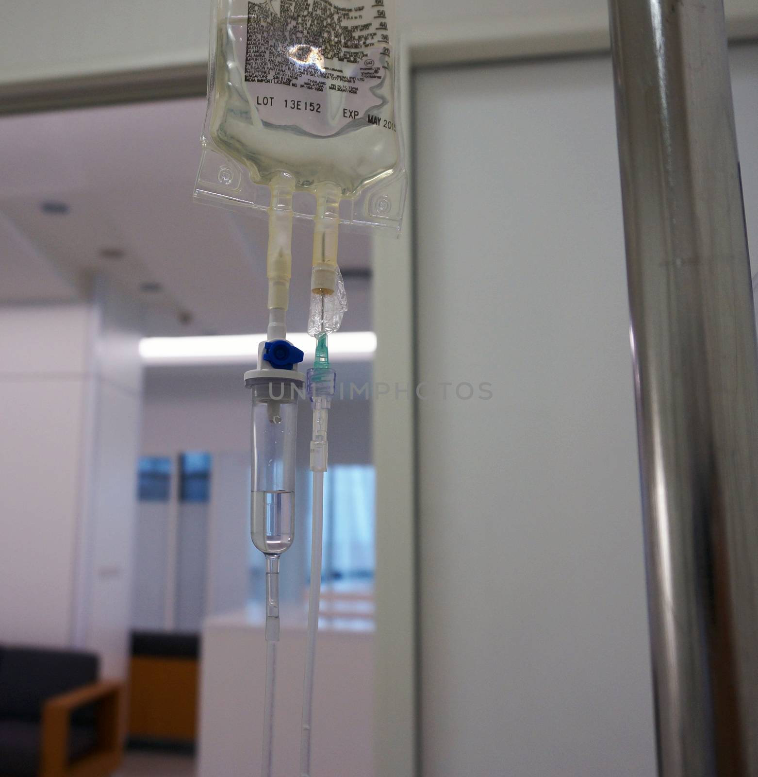 Intravenous fluid for patients in the patient rooms in the hospital.                               