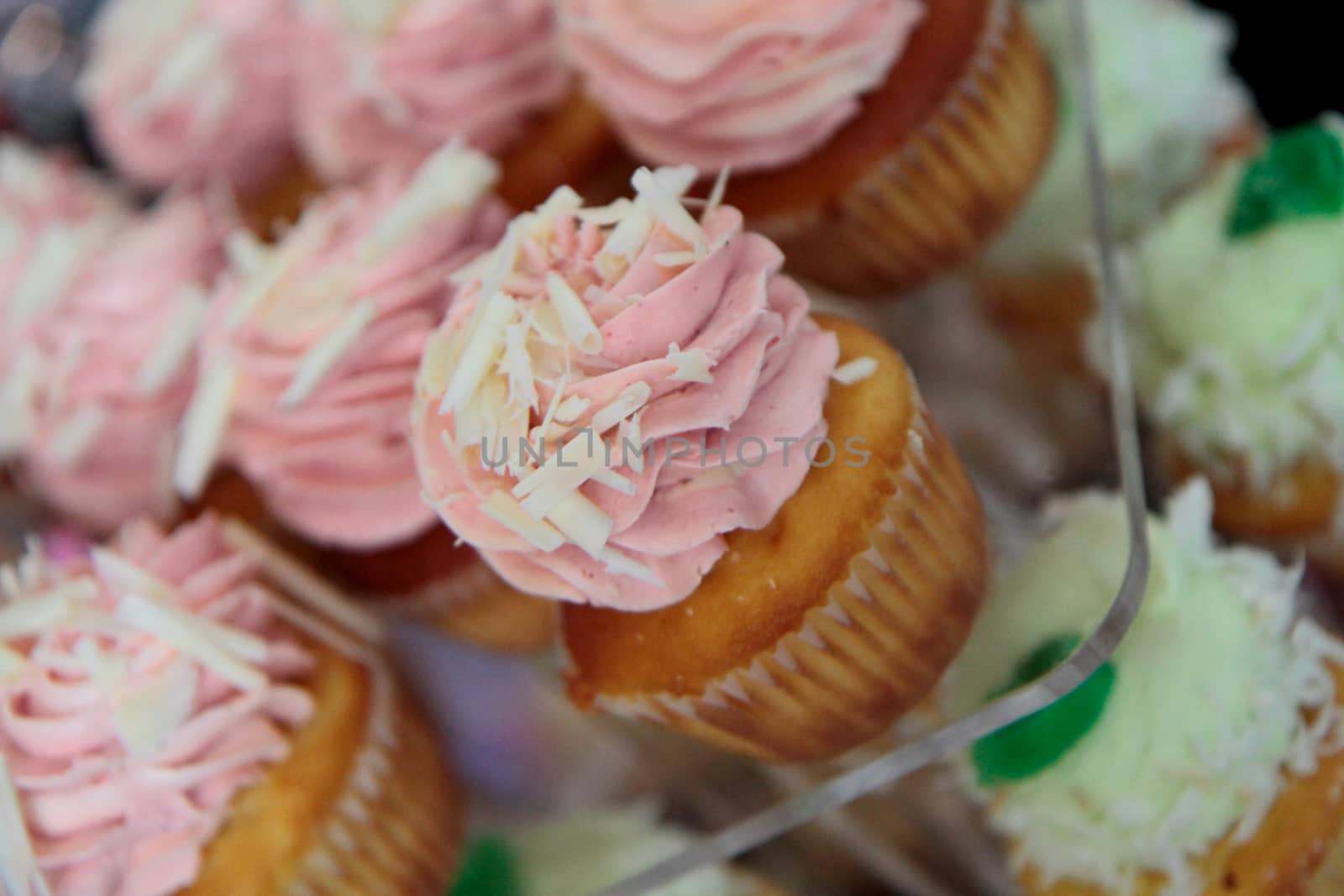 raspberry or strawberry cupcakes at bakery