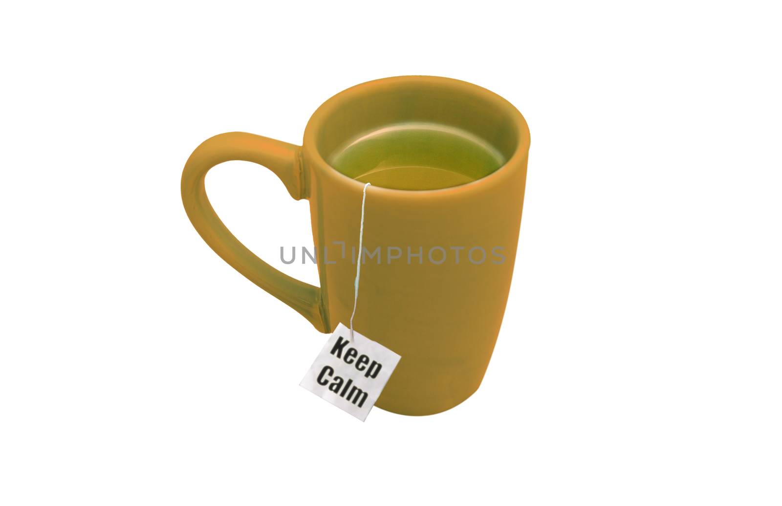 keep calm concept with tea on white