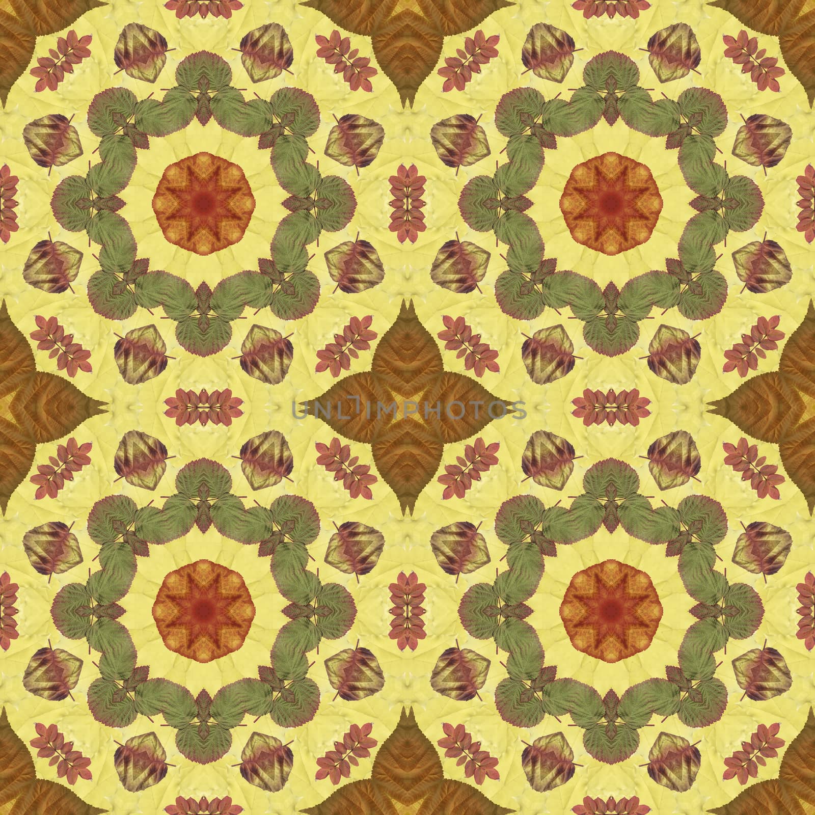 Artistic background, abstract seamless floral pattern with colorful leaves of plants