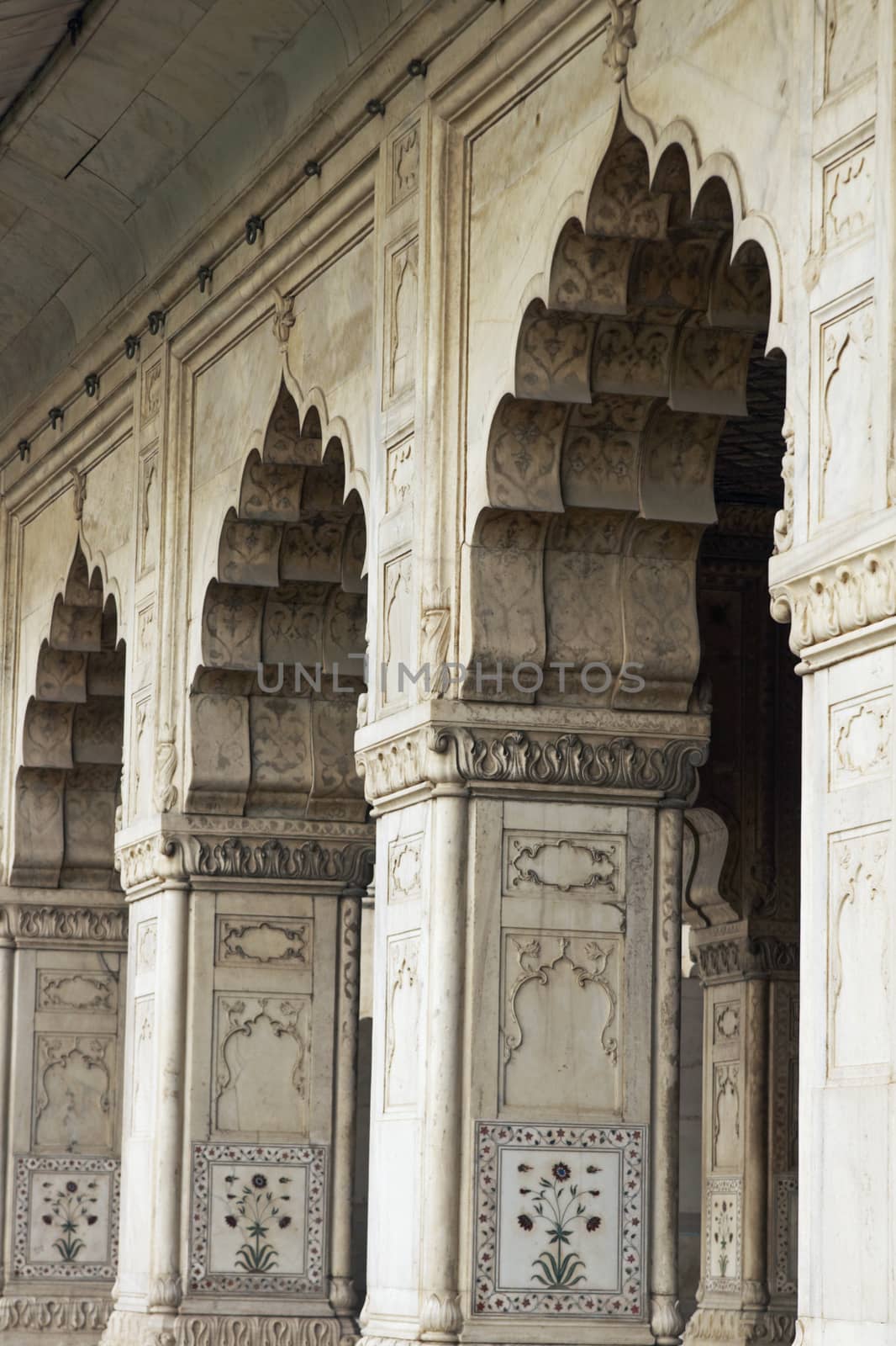 Islamic style palace with inlaid marble. Red Fort, Delhi, India