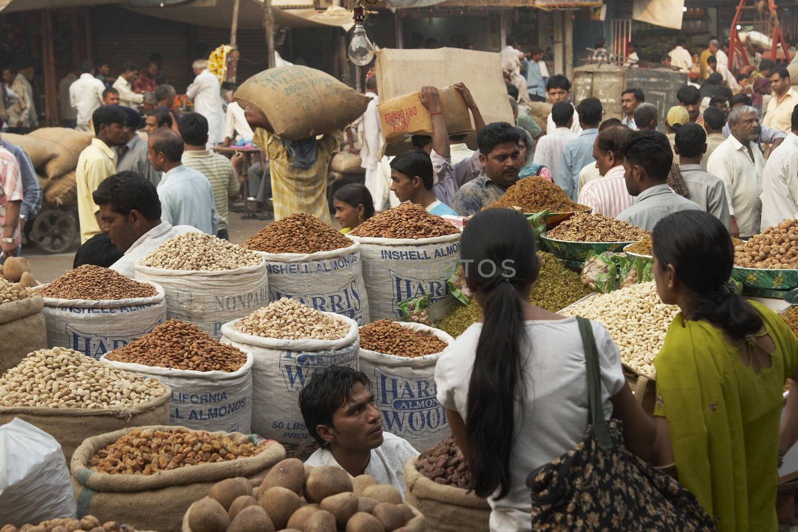 Nuts for sale in the crowded streets of Old Delhi, India