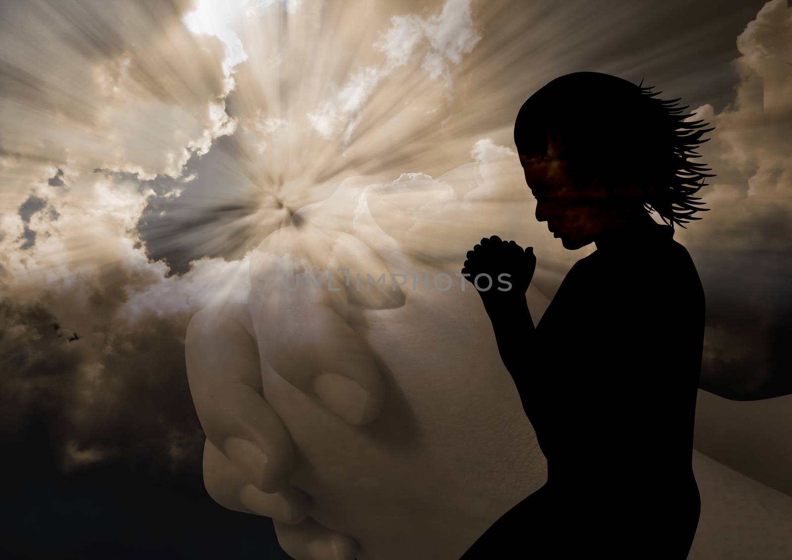 Woman praying silhouette by grace21