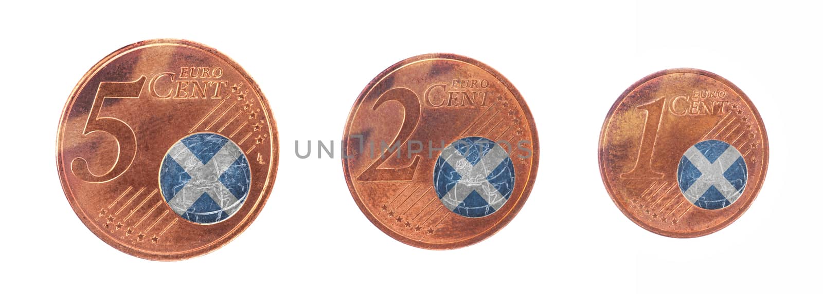 European union concept - 1, 2 and 5 eurocent, flag of Scotland