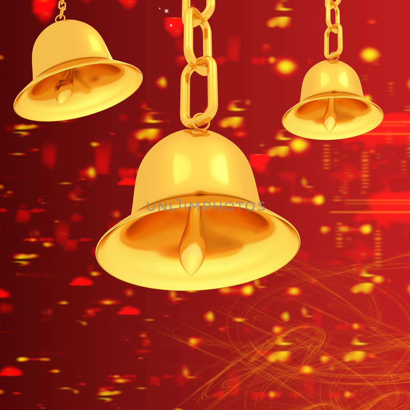 Gold bell on winter or Christmas style background by Guru3D