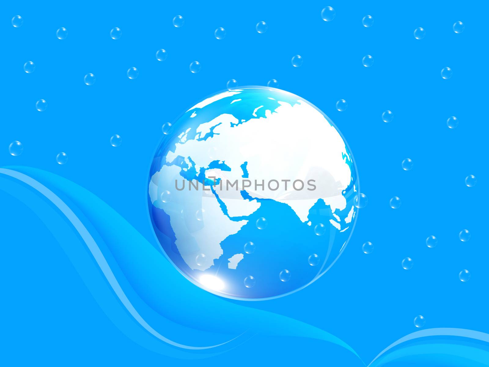 Blue water drops and earth by Guru3D