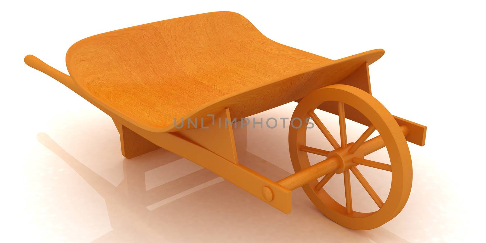 wooden wheelbarrow on a white background