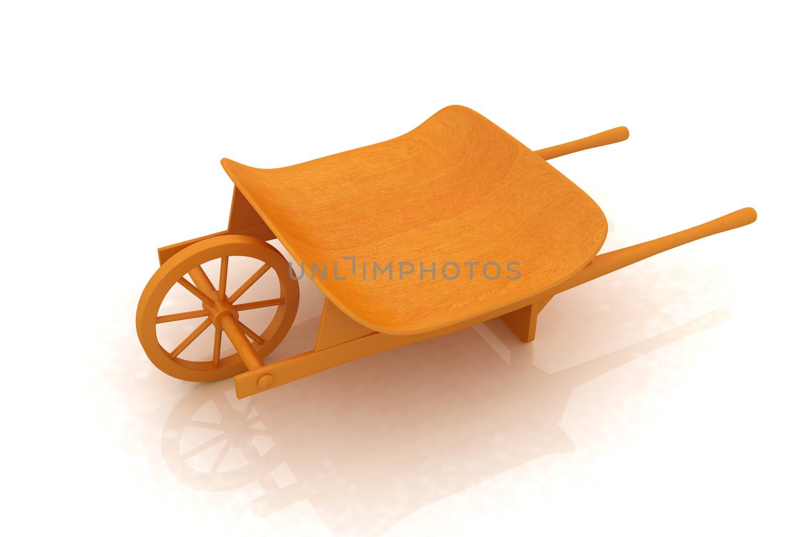 wooden wheelbarrow on a white background