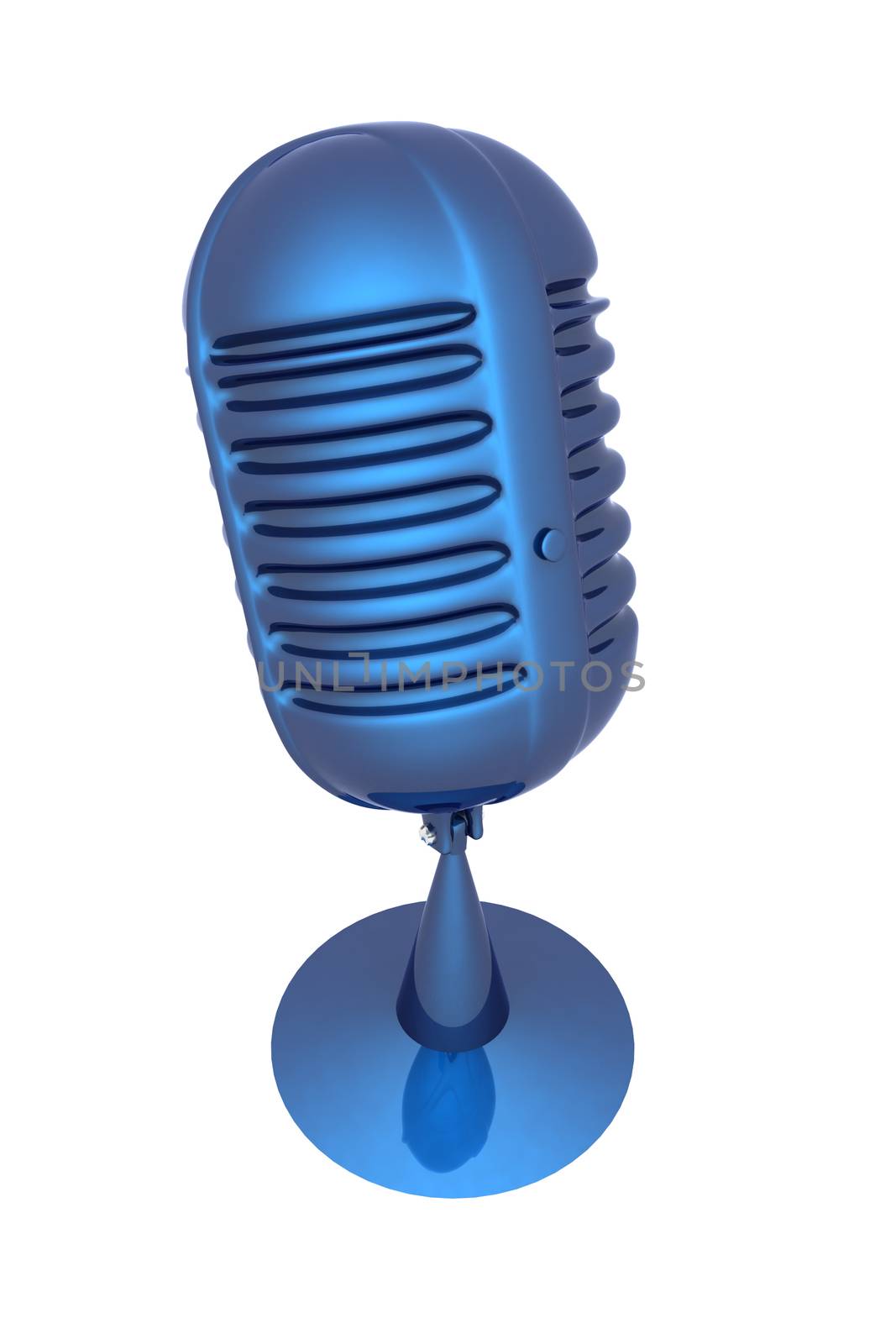 blue metal microphone on a white background