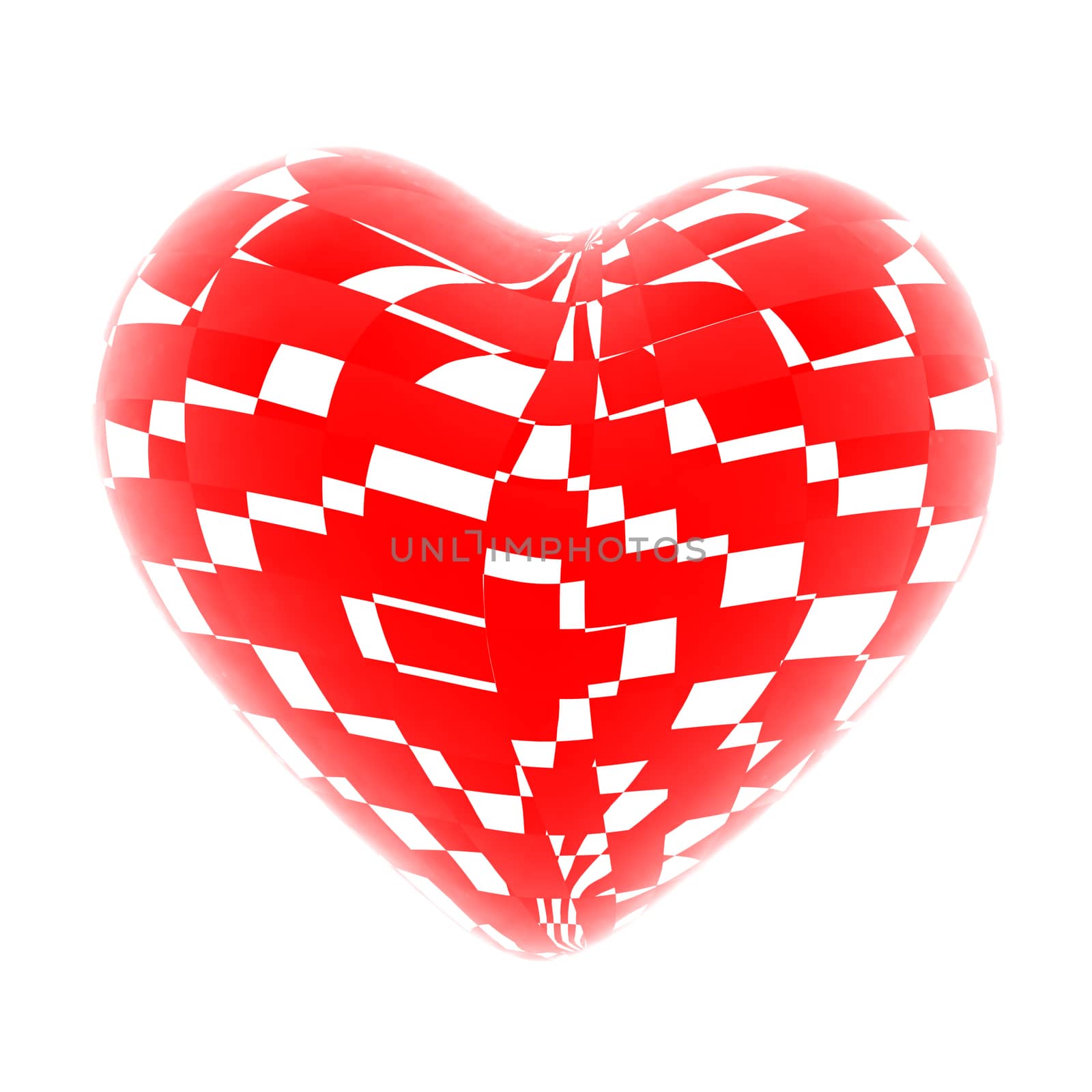 3d beautiful red glossy heart of the bands on a white background