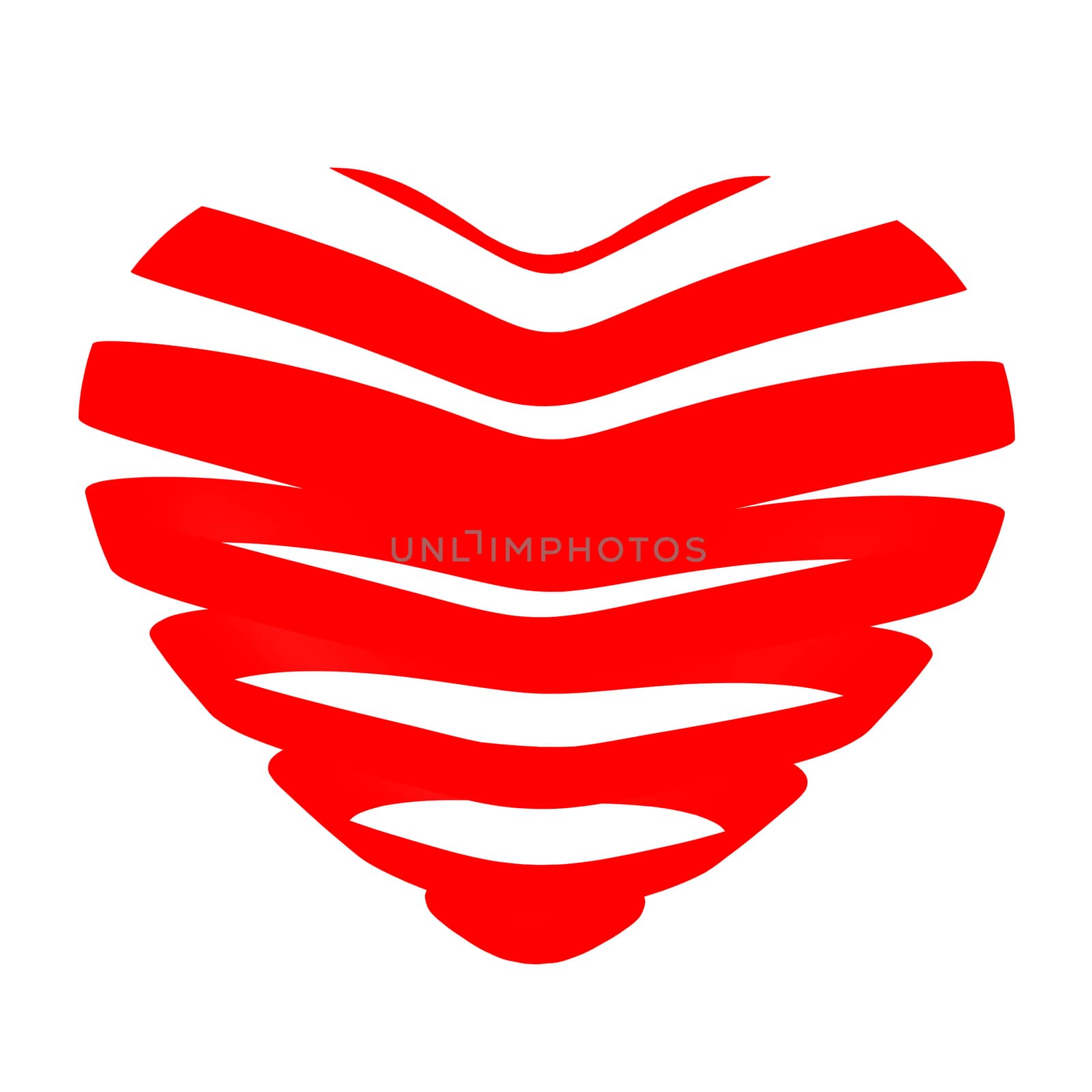 3d beautiful red glossy heart of the bands on a white background