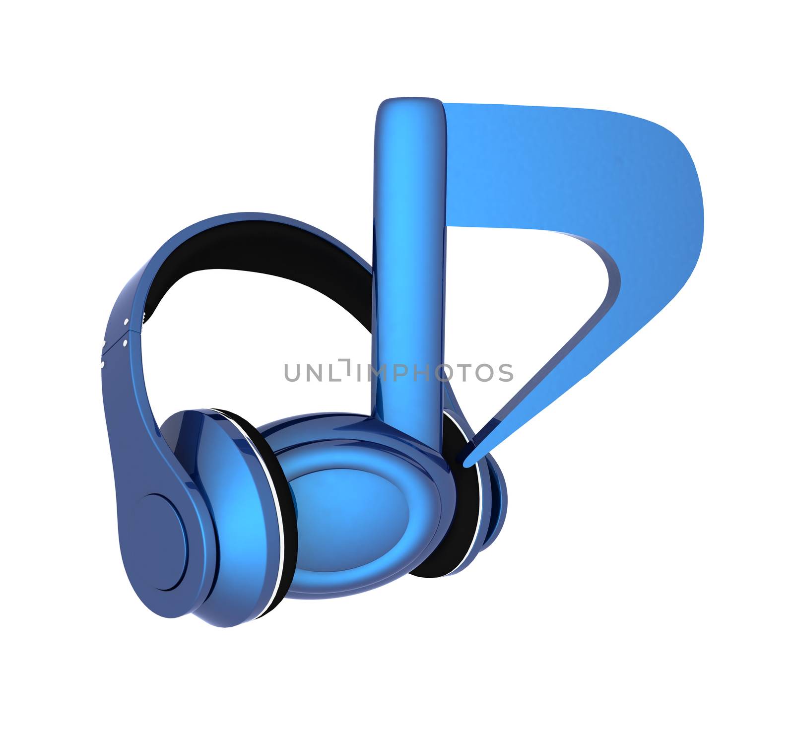 headphones and 3d note on a white background