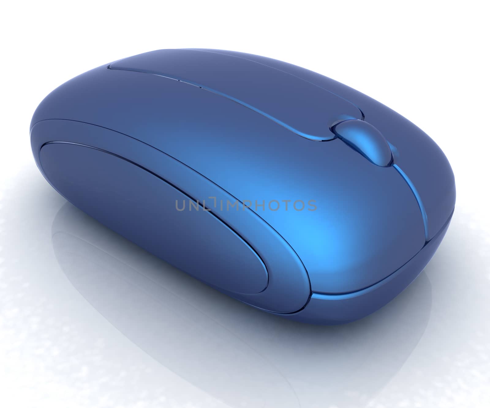 Blue metallic computer mouse on white background