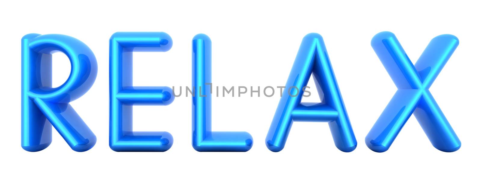 Blue word "Relax" isolated on white background. 3d illustration