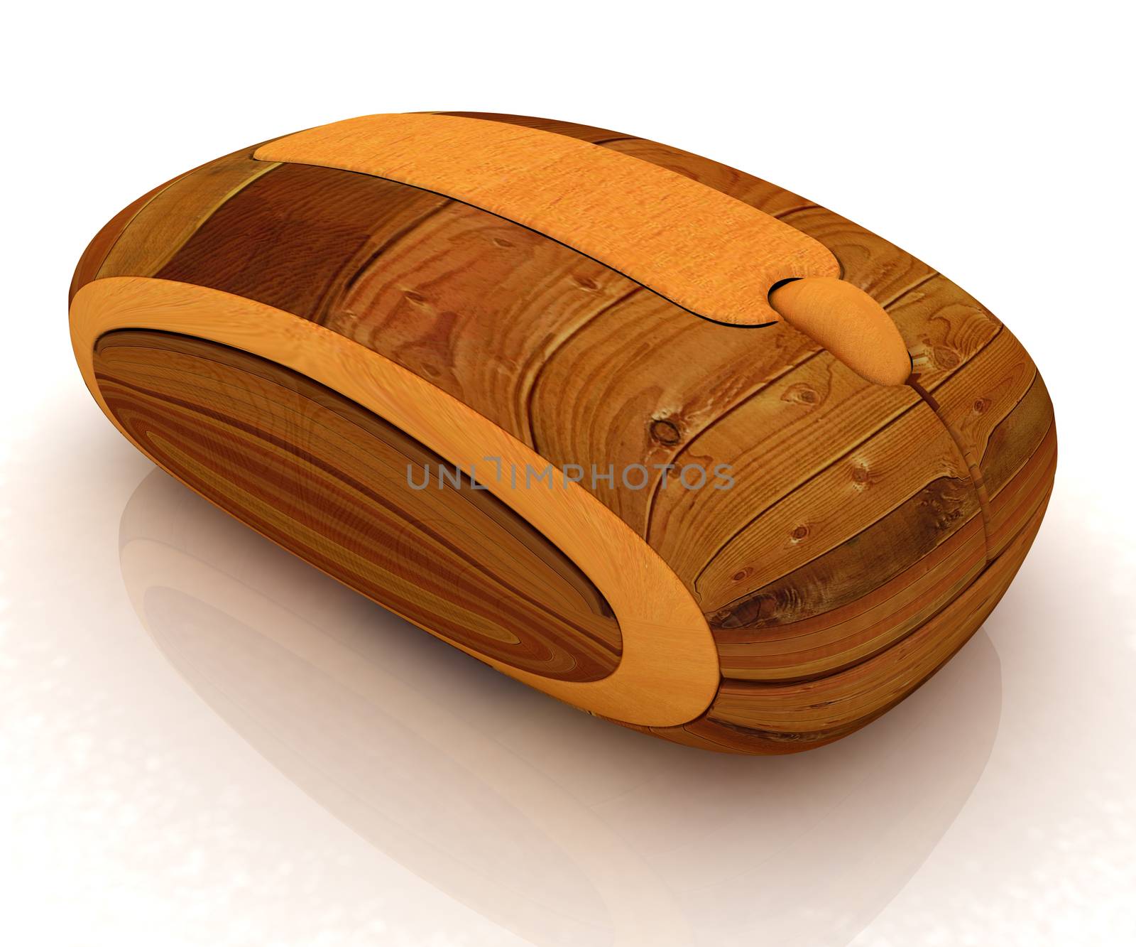 Wooden computer mouse on white background