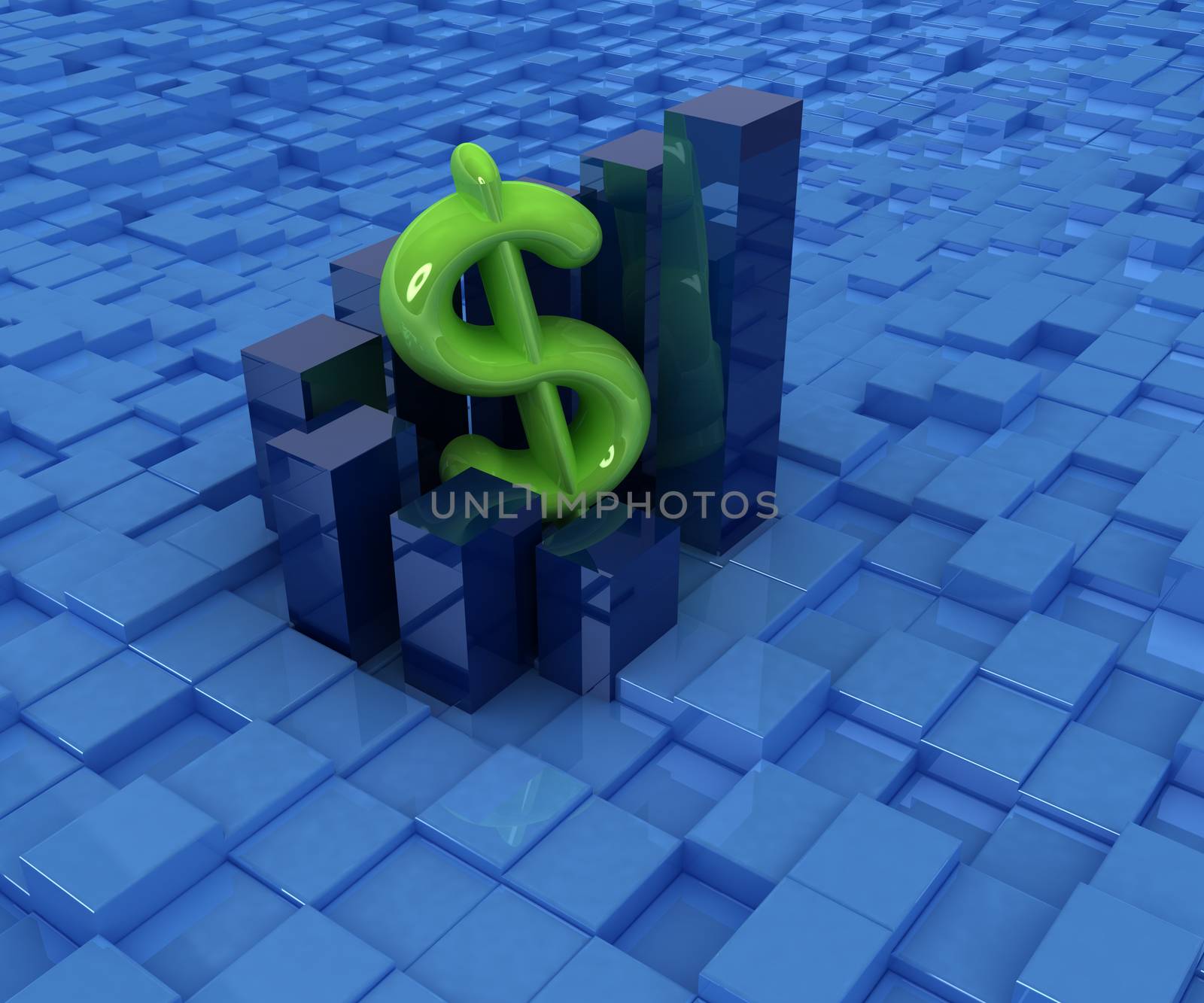 Currency dollar business graph on abstract urban background