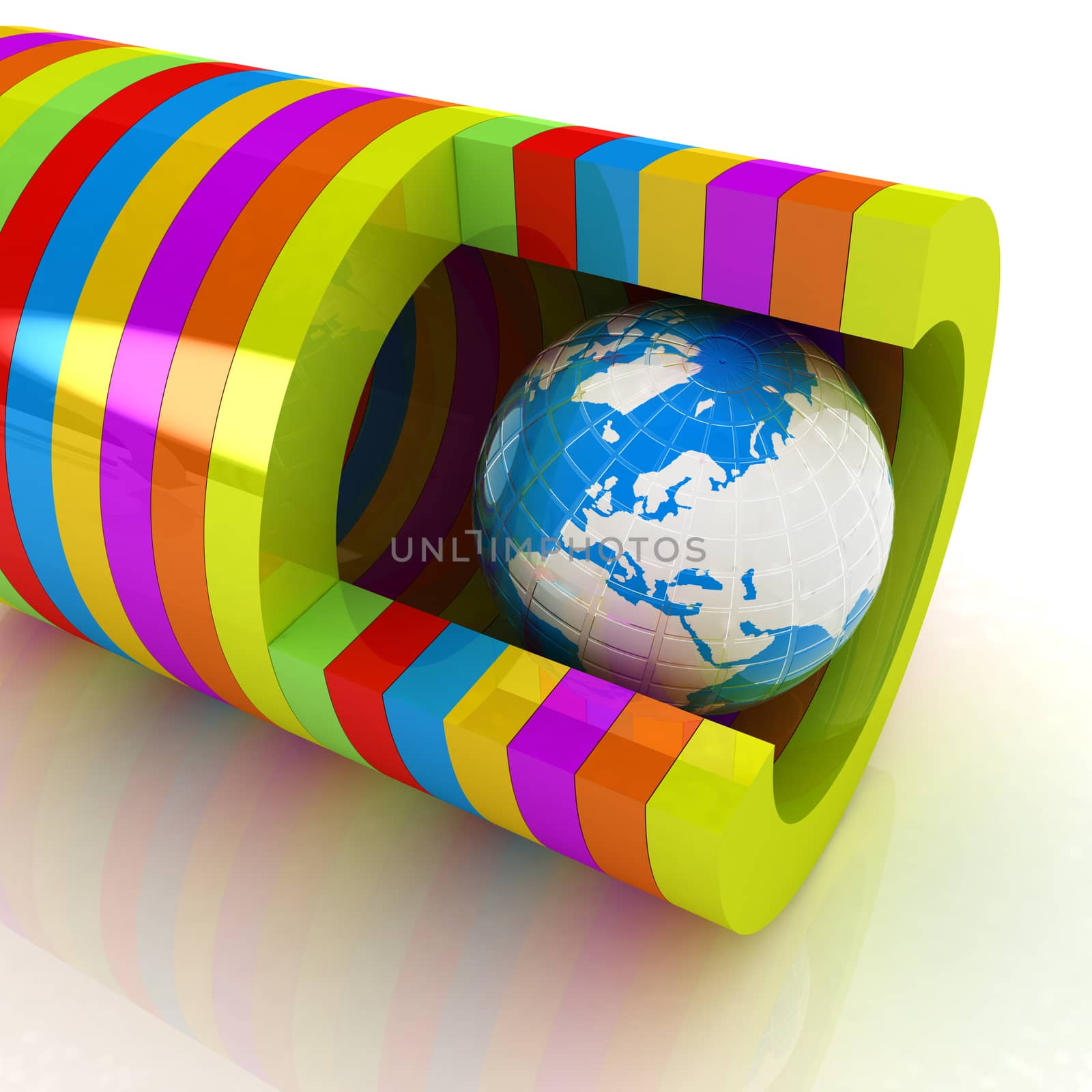 3d colorful abstract cut pipe and earth on a white background