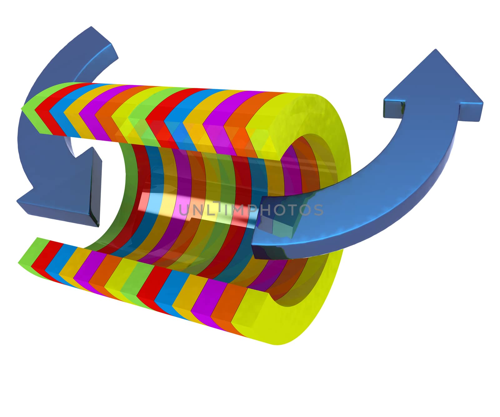 3d colorful abstract cut pipe and arrows on a white background