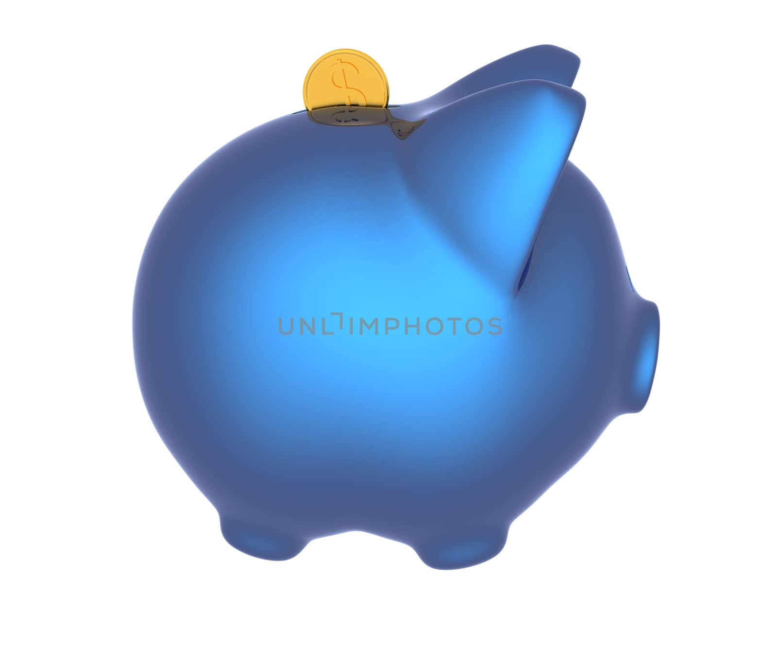 piggy bank and falling coins on white background