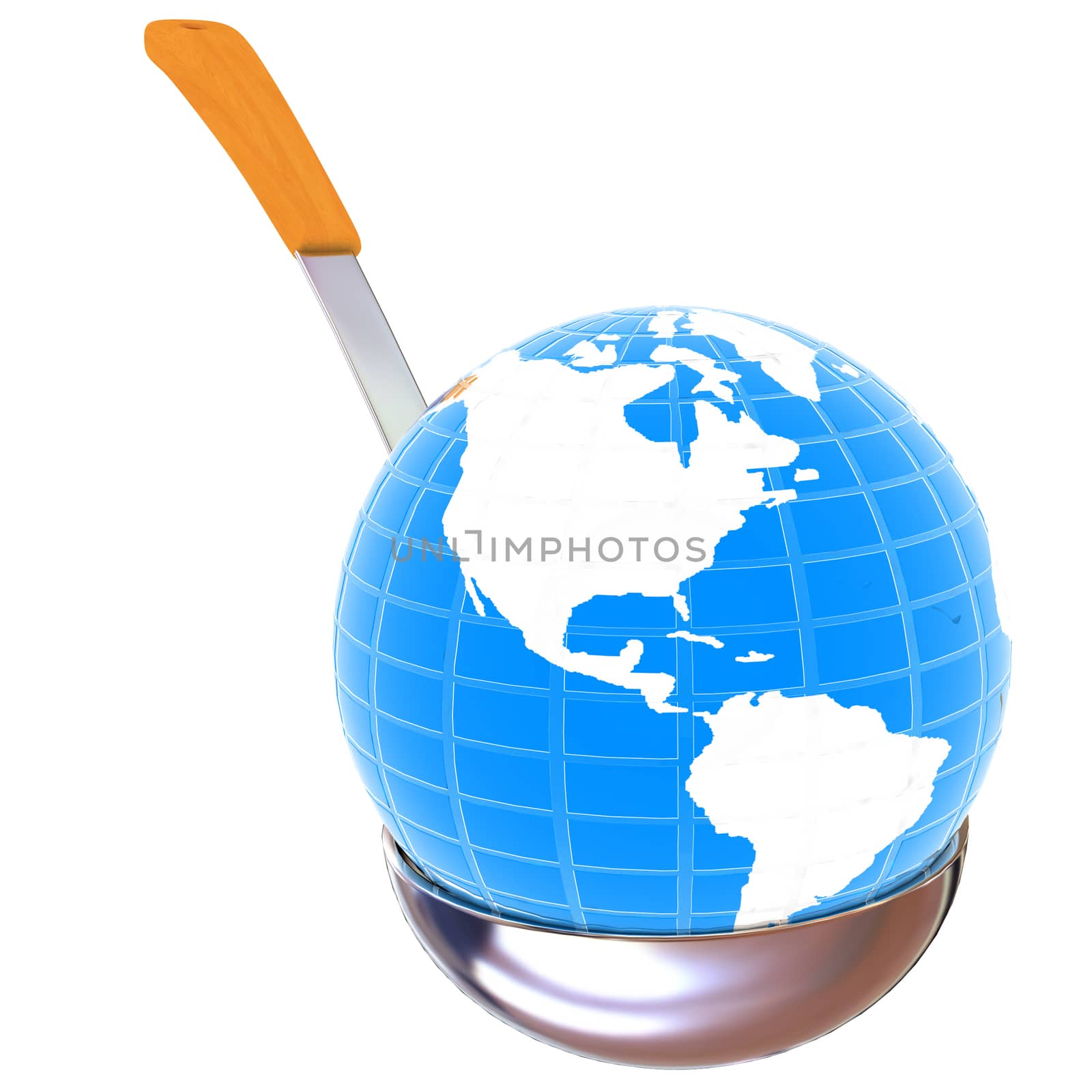 Blue earth on soup ladle on a white background