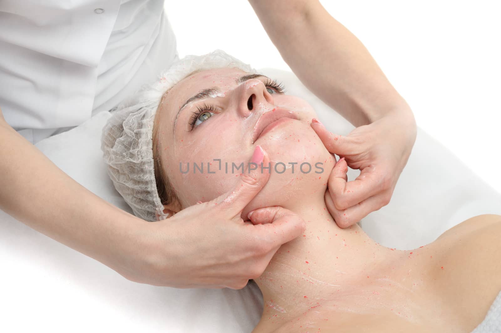 beauty salon, facial massage with scrub mask