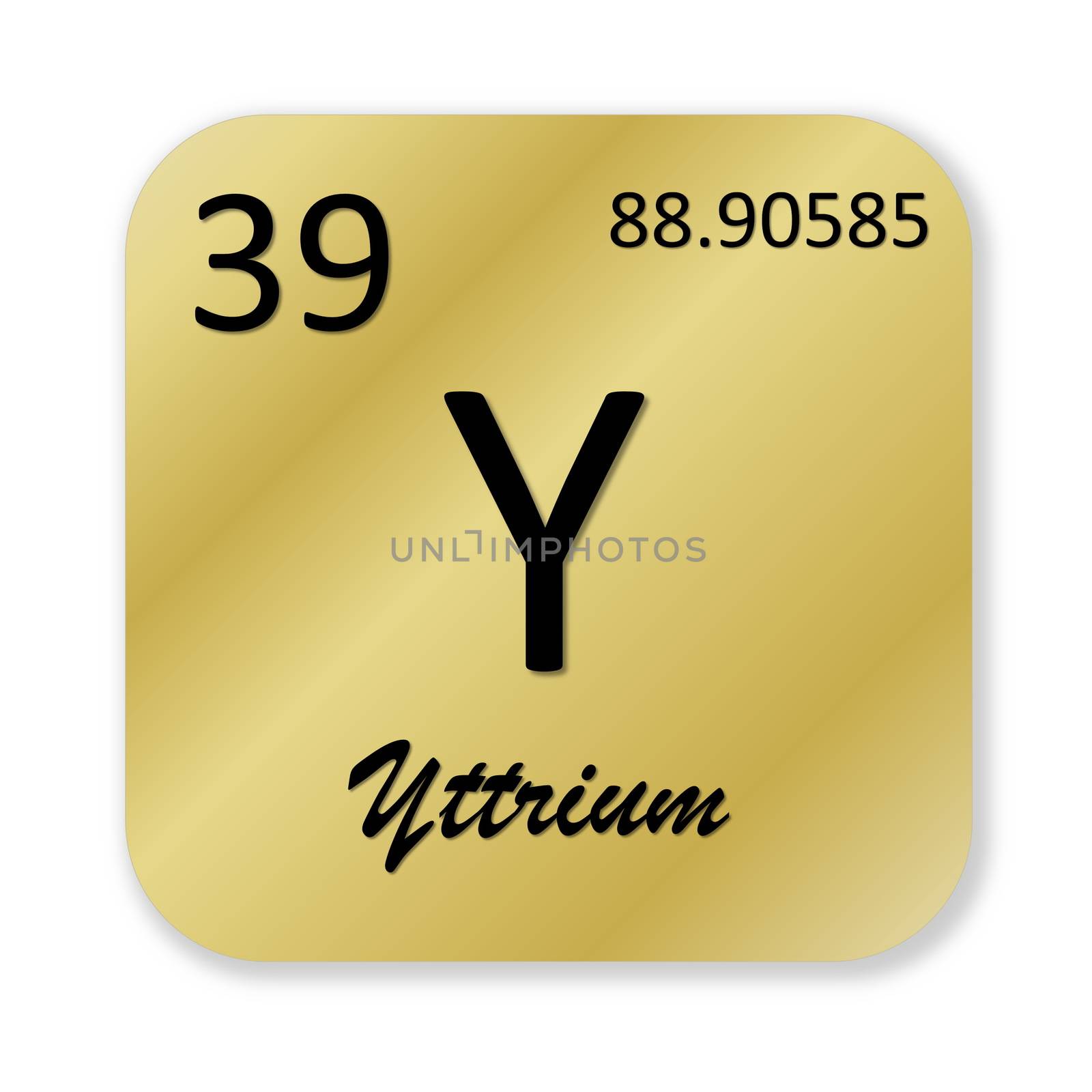 Black ytrium element into golden square shape isolated in white background