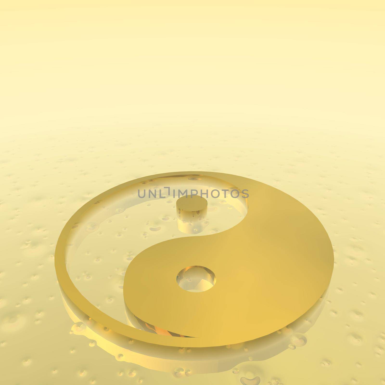 Golden yin yang symbol - 3D render by Elenaphotos21