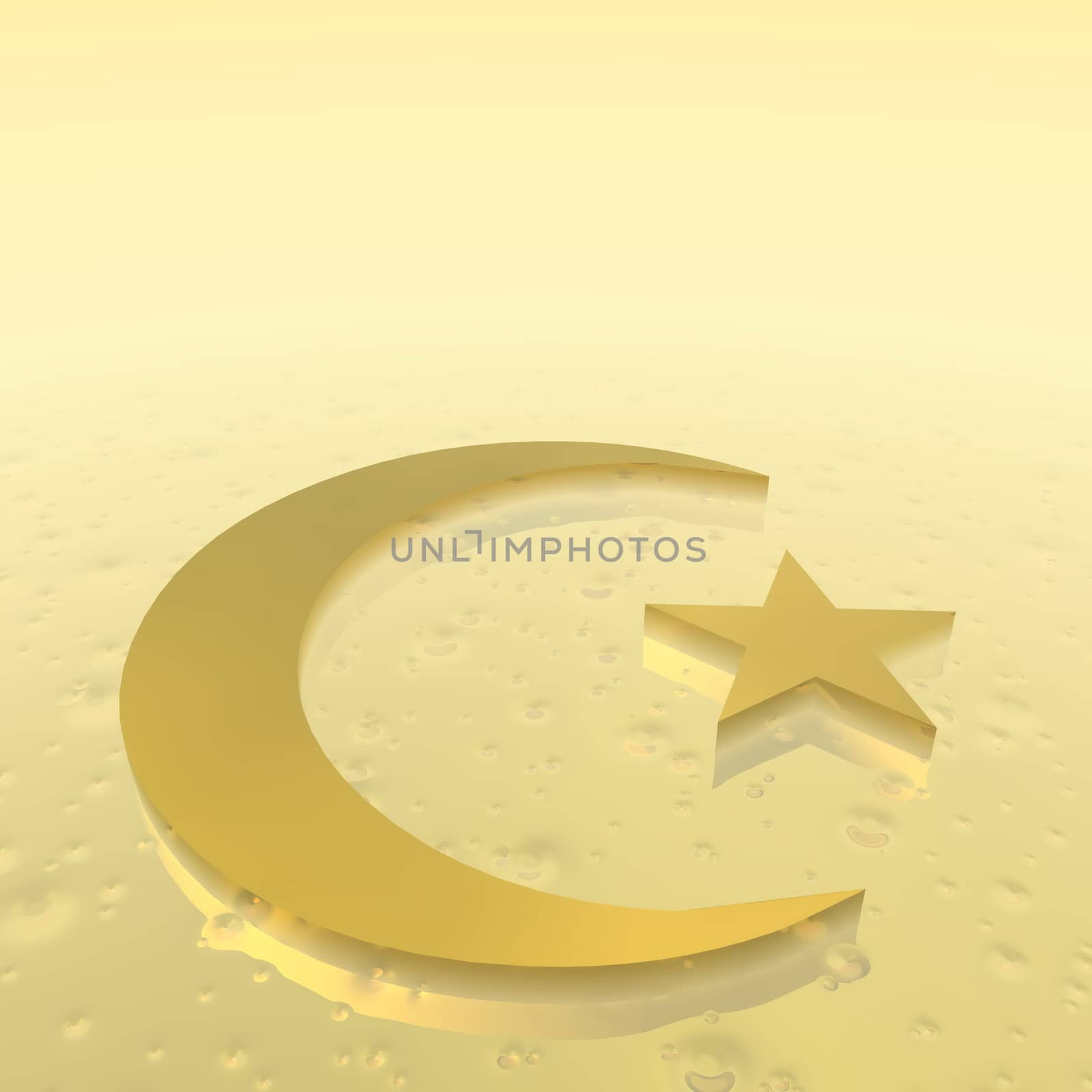 Crescent and star as symbol of Islam religion in golden ground