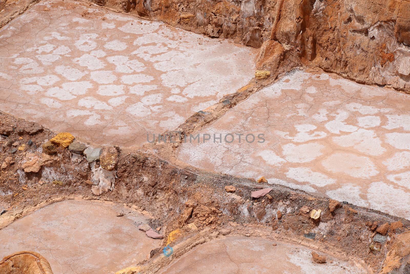 Inca ancient salt farm produced by evaporation in Peru