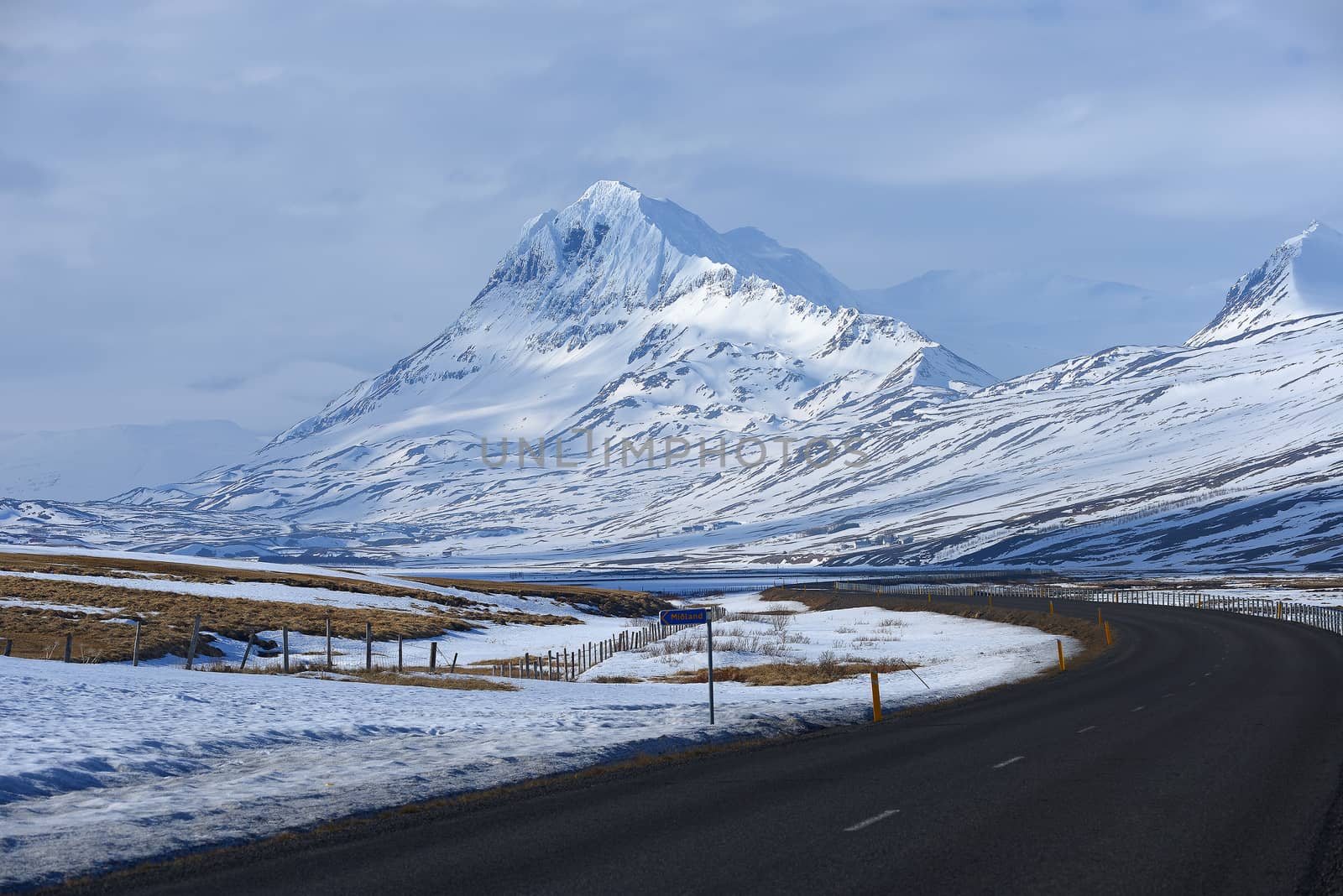 mountain in iceland with road