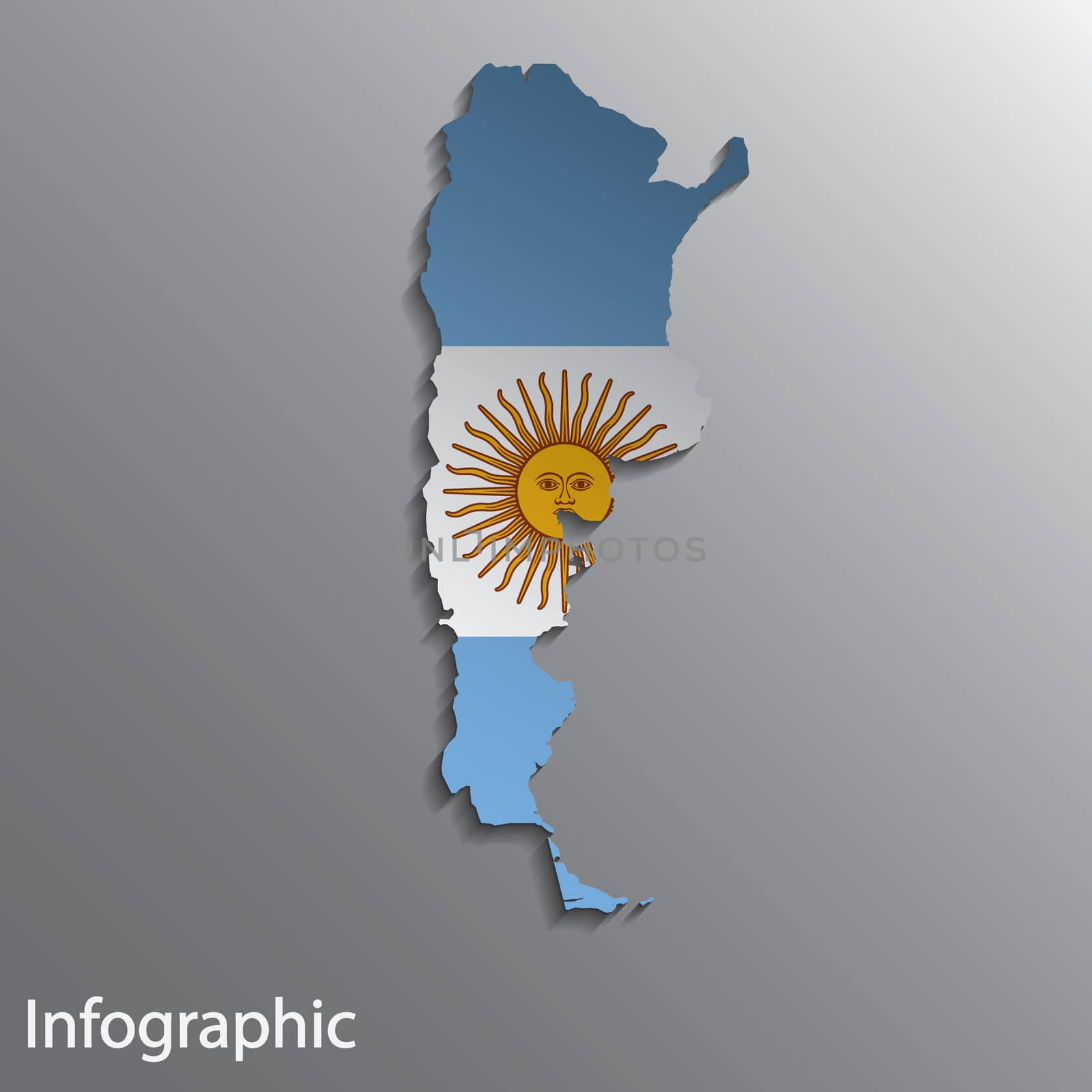 3D Country Map Layout of THE REPUBLIC OF ARGENTINA in Vector EPS10 Format. Effect of Gradient tool and Blend used in this file.
