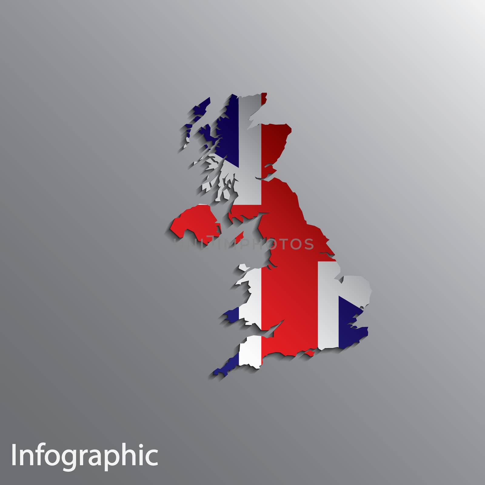 3D Country Map Layout of United Kingdom in Vector EPS10 Format. Effect of Gradient Tool and Blend Tool used in this file.