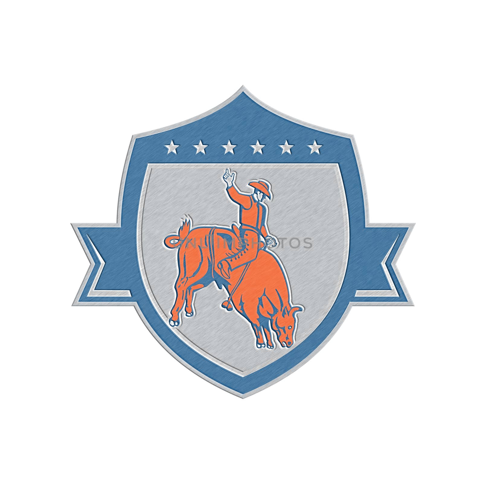 Metallic Rodeo Cowboy Bull Riding Retro Shield by patrimonio