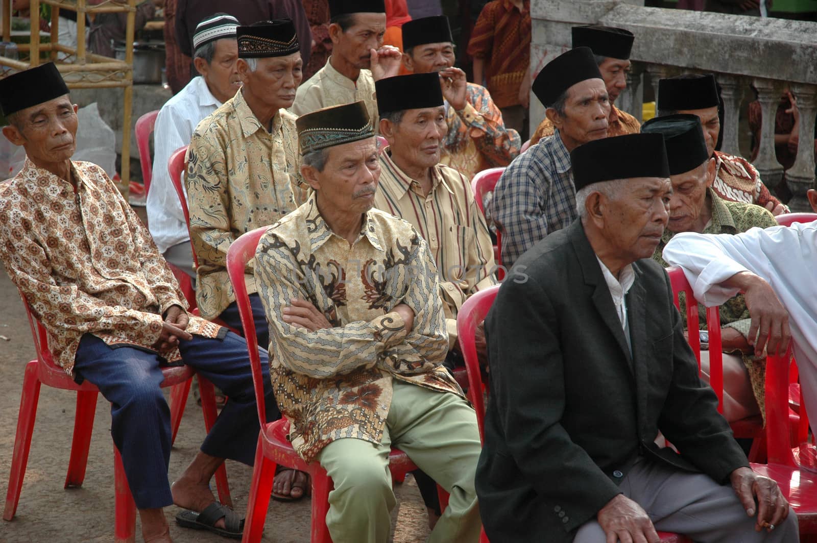 cikijing, west java, indonesia - july 10, 2011: senior guests at west java traditional wedding ceremonial