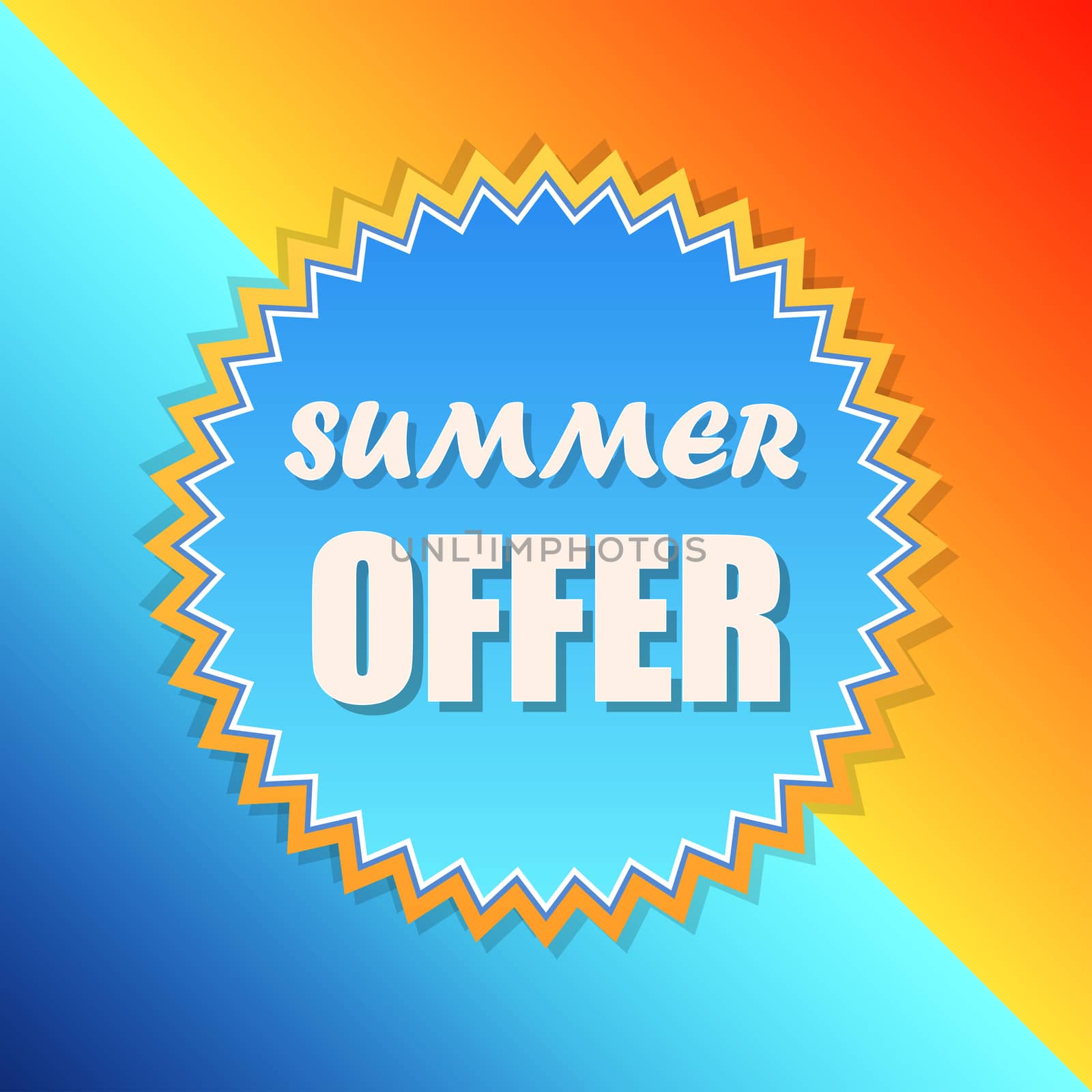 summer offer in sun sign, retro label, flat design by marinini