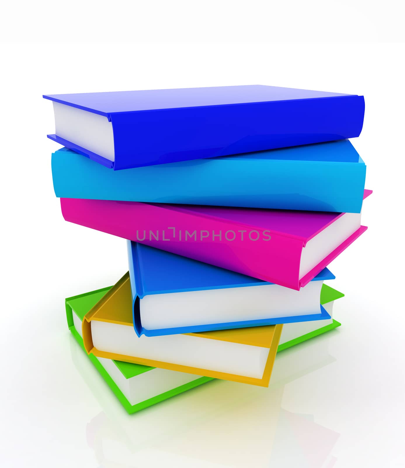 colorful real books on a white background