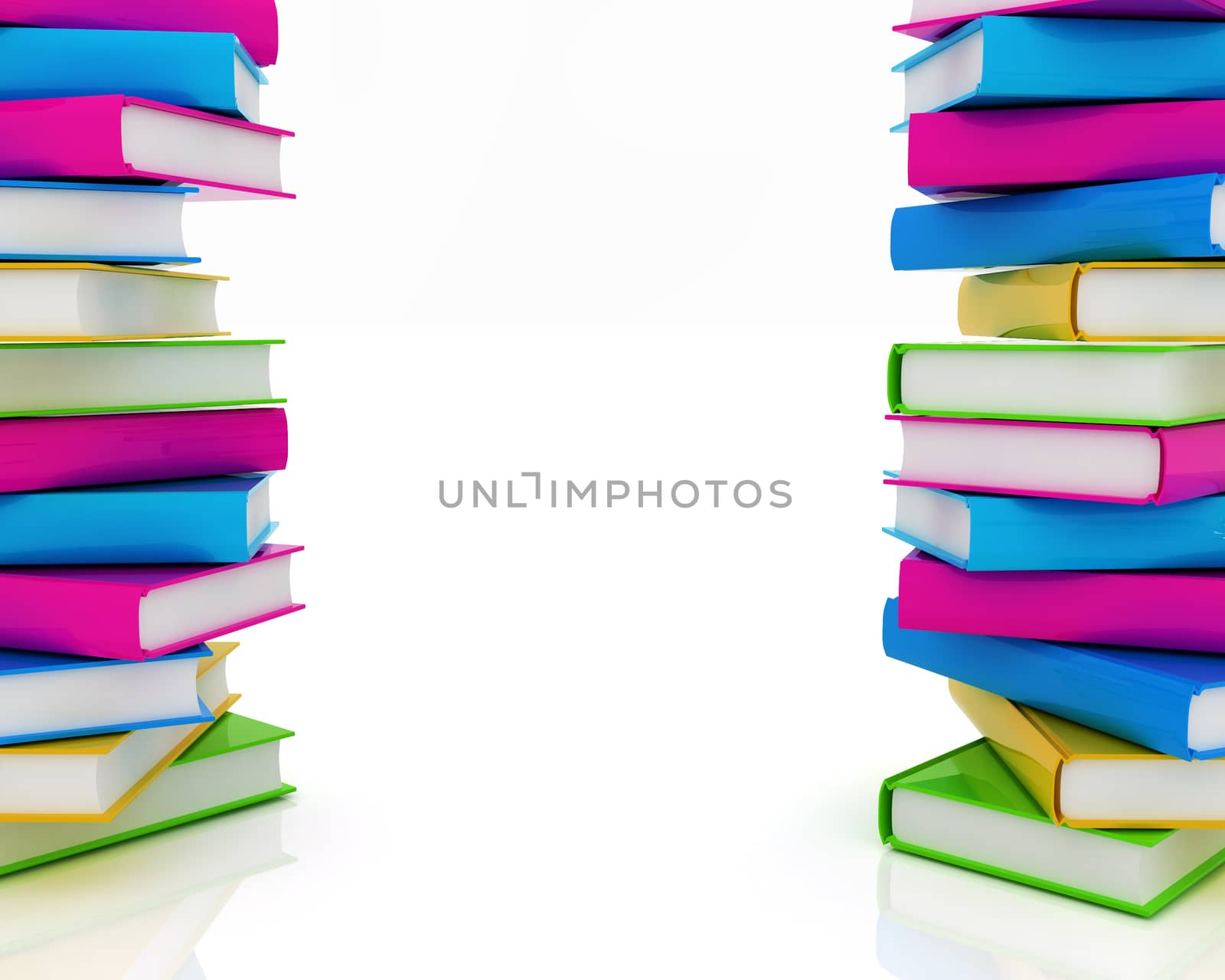 colorful real books on a white background