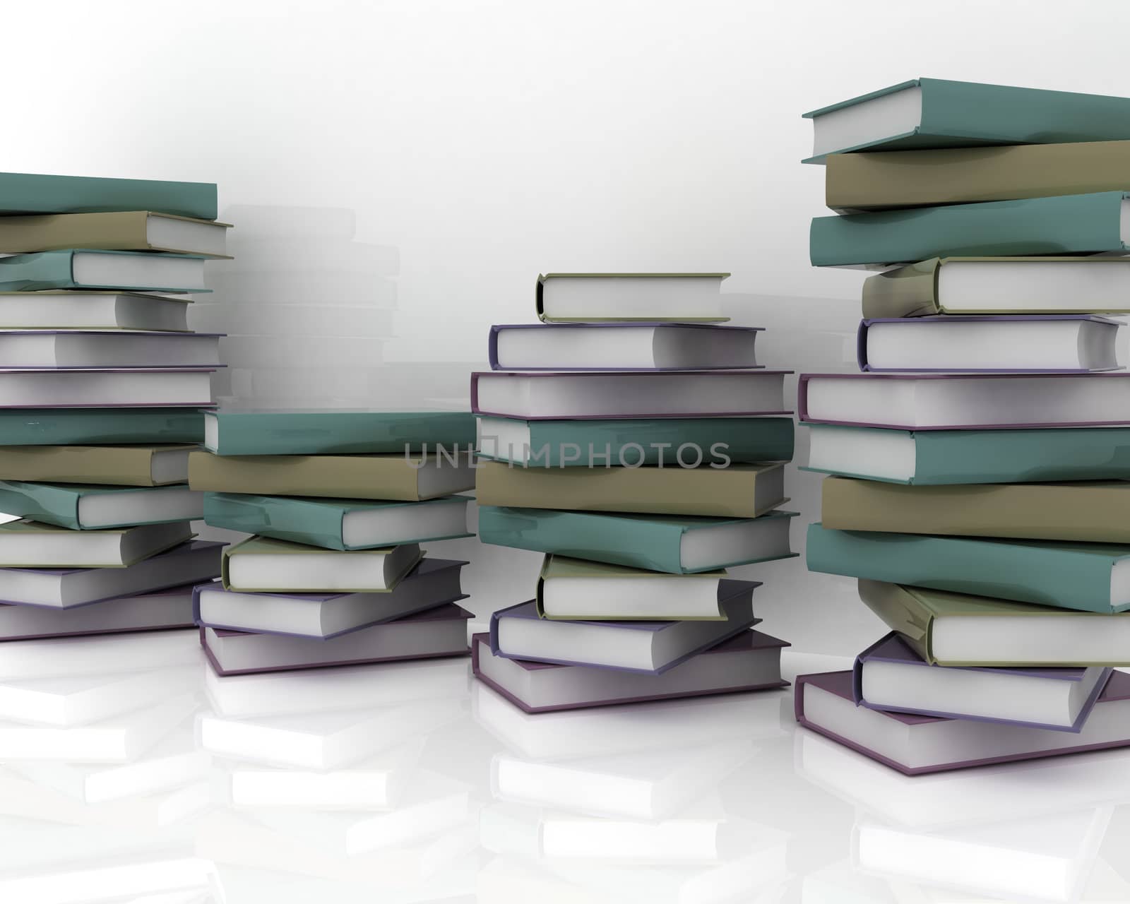 colorful real books on a white background