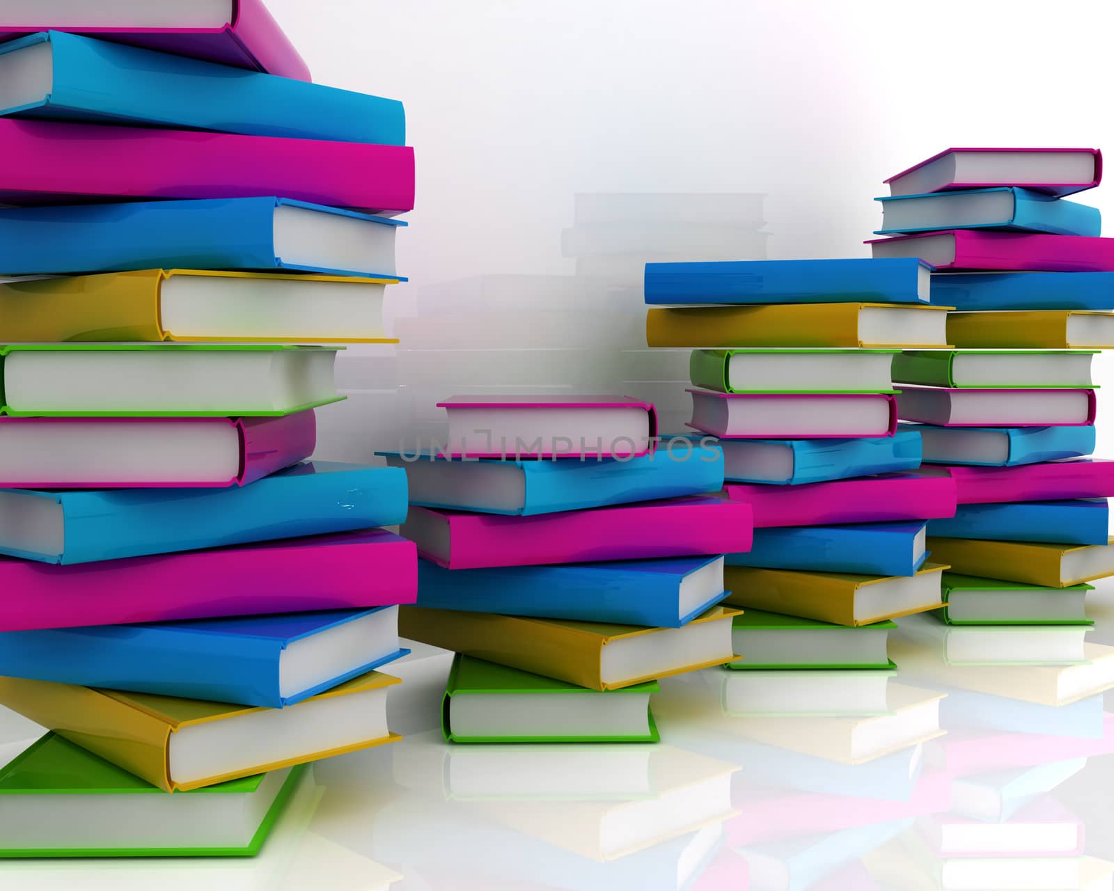 colorful real books on a white background