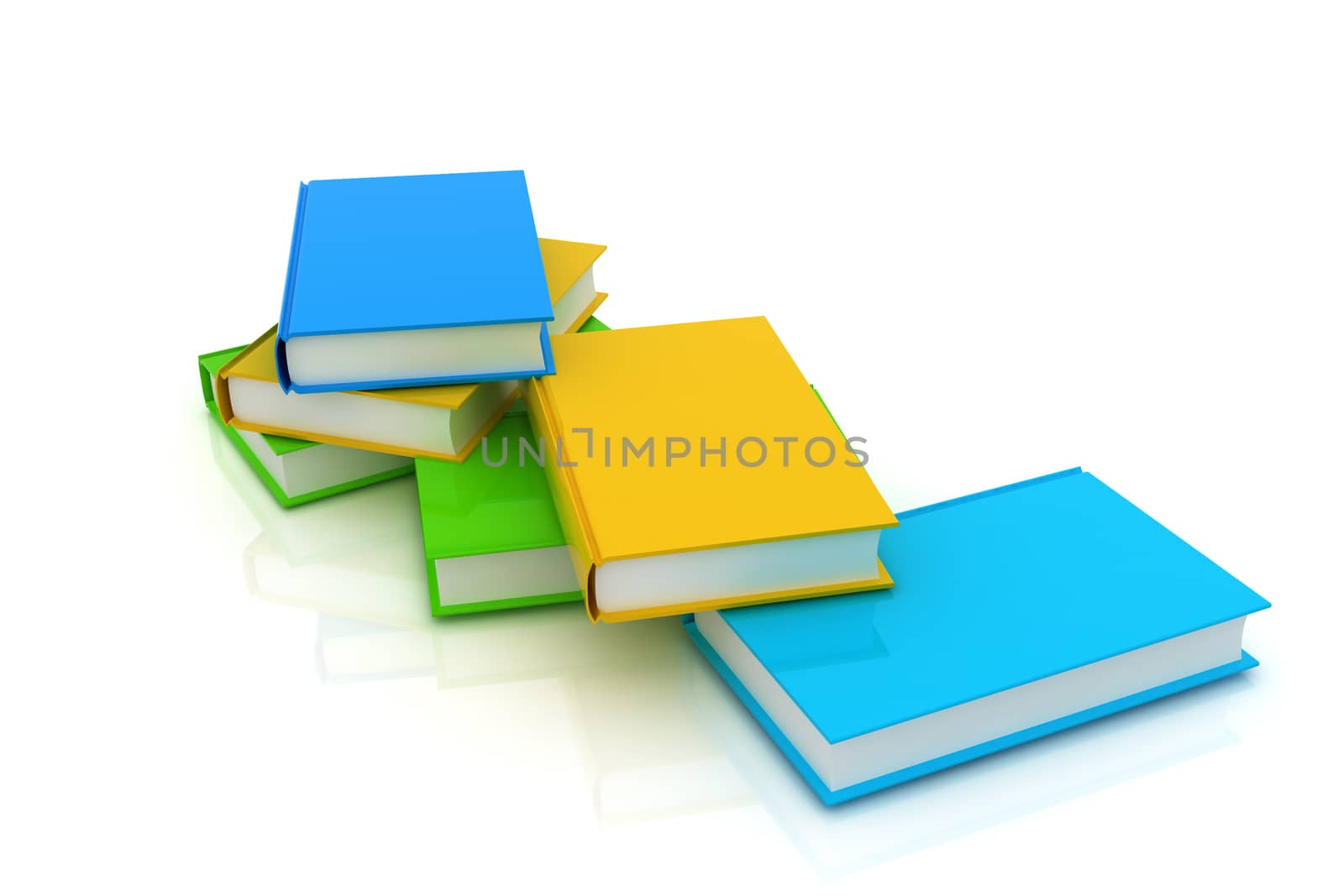 colorful real books on a white background