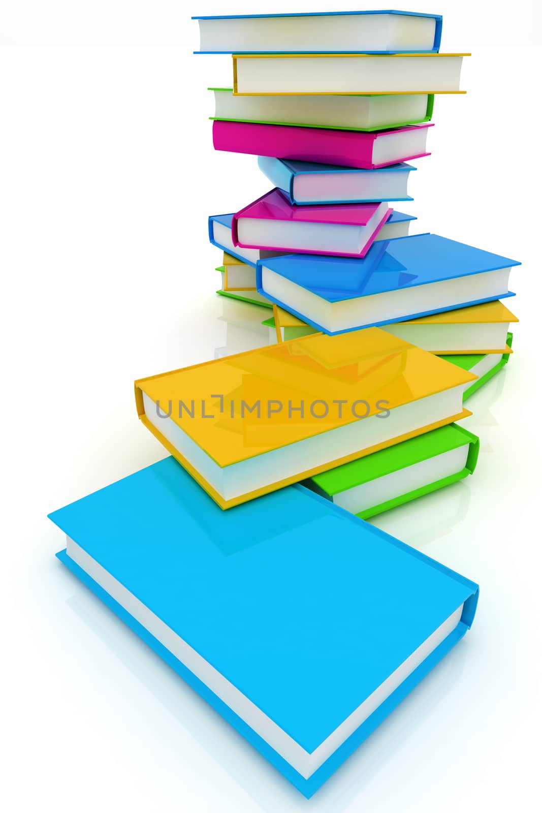 colorful real books on a white background