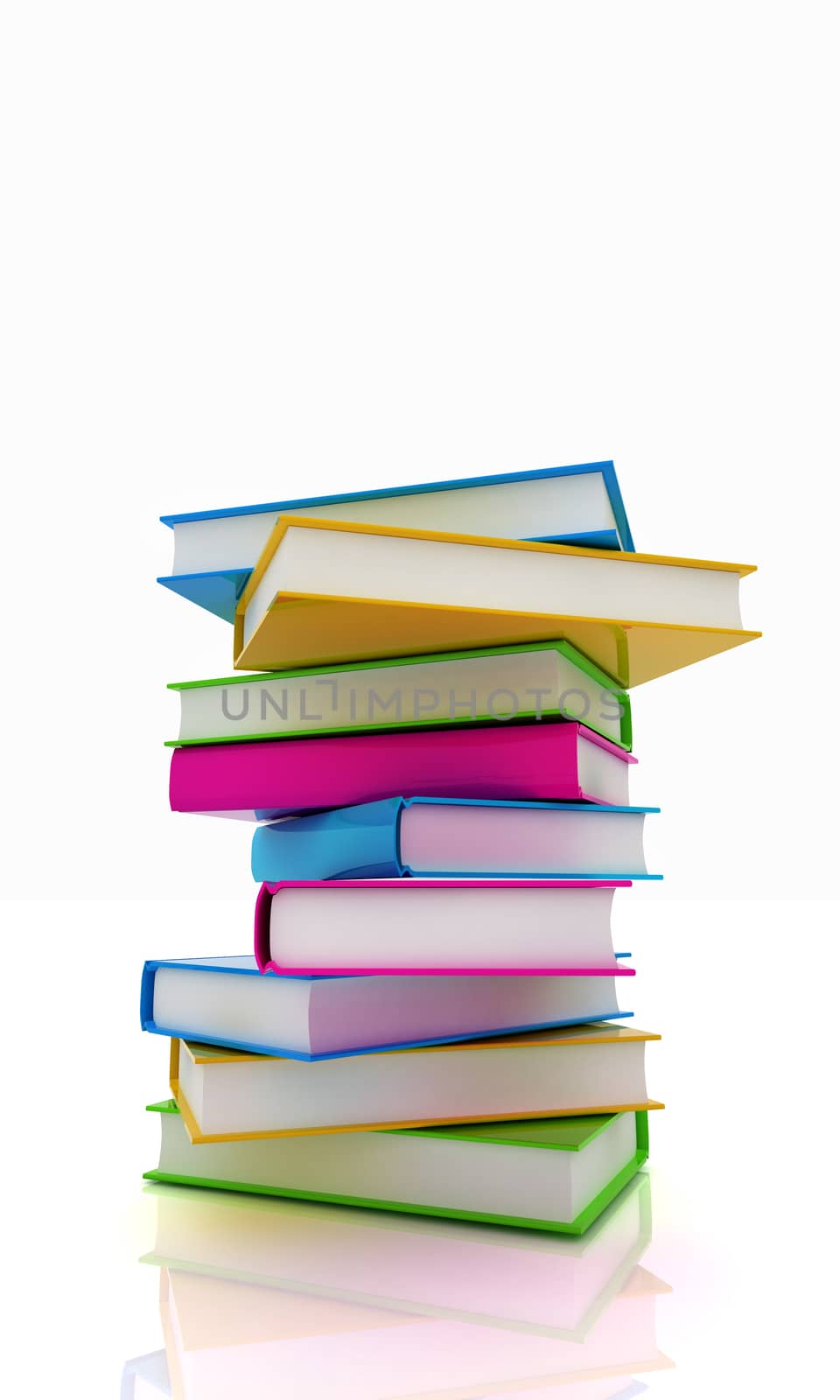 colorful real books on a white background