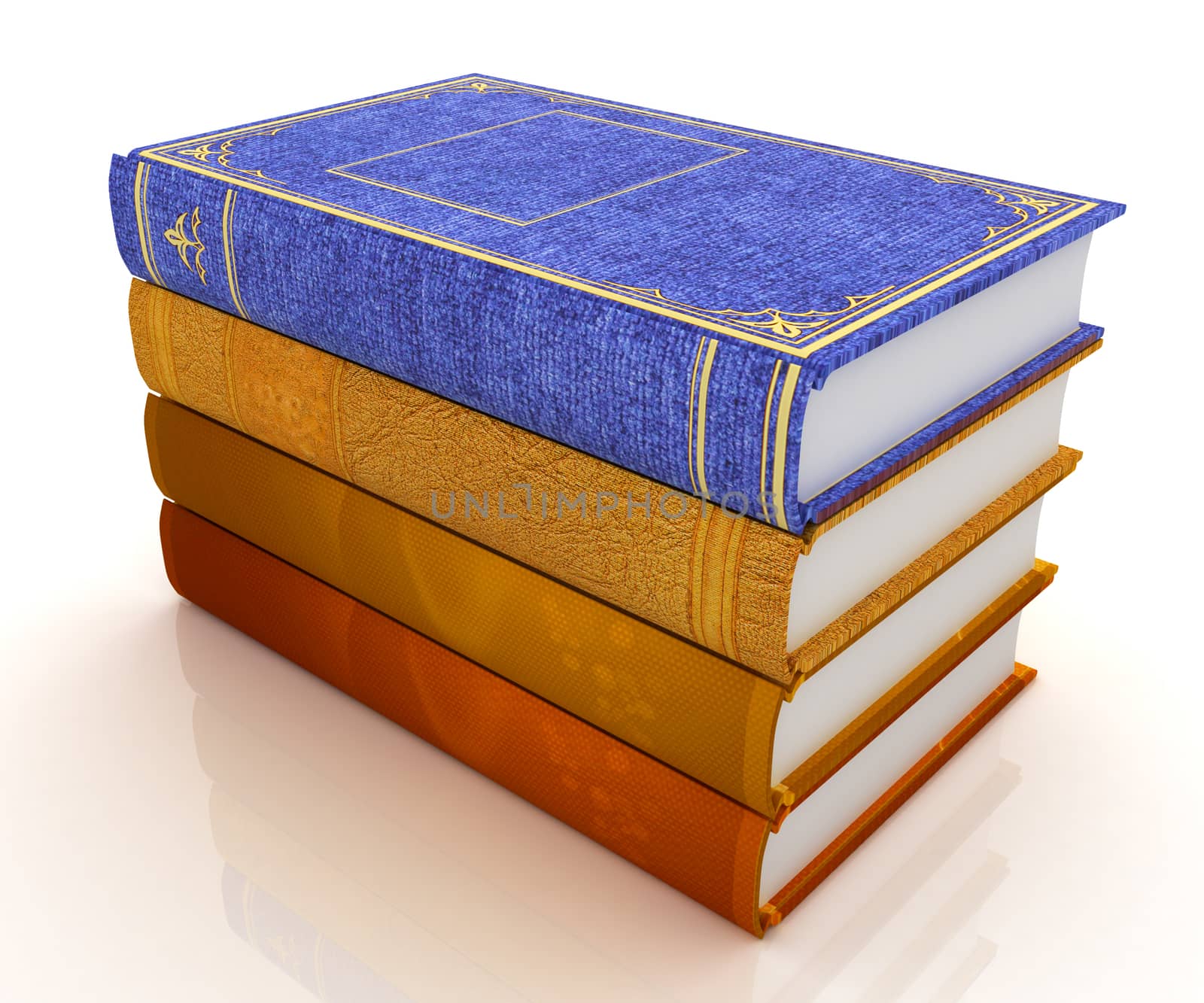 The stack of books on a white background