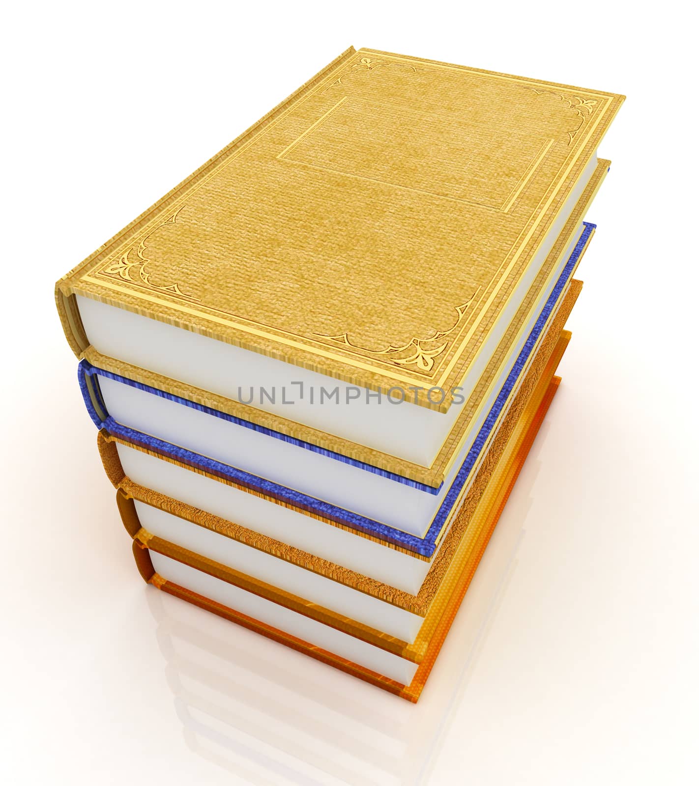 The stack of books on a white background