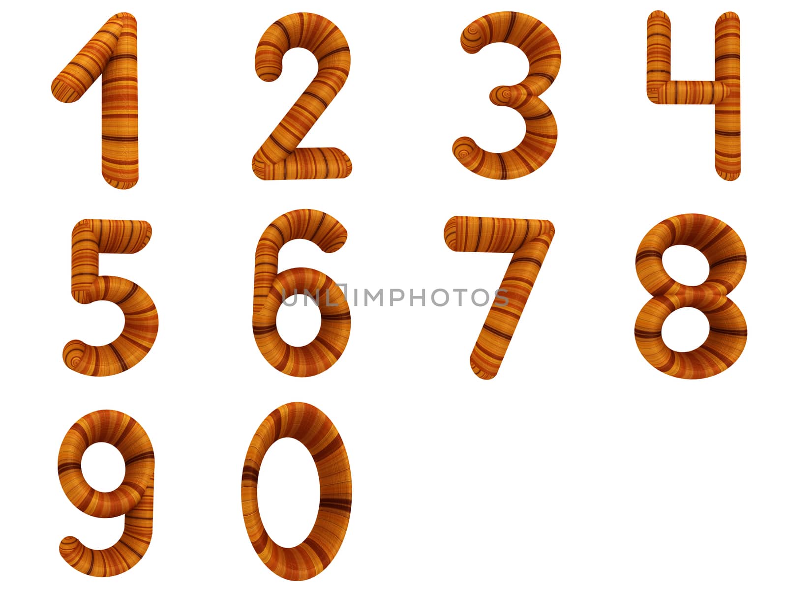 Wooden numbers set on a white background