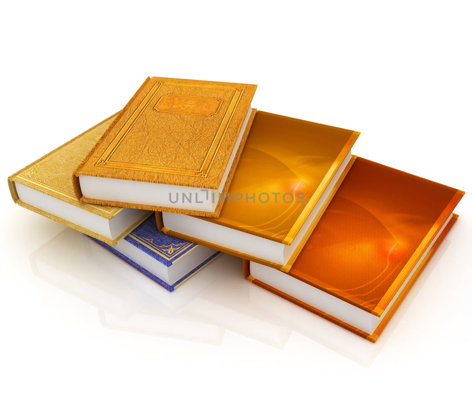 The stack of books on a white background